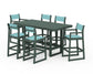 POLYWOOD EDGE Sling 7-Piece Bar Table Set — Green / Dupioni Aquamarine Sling