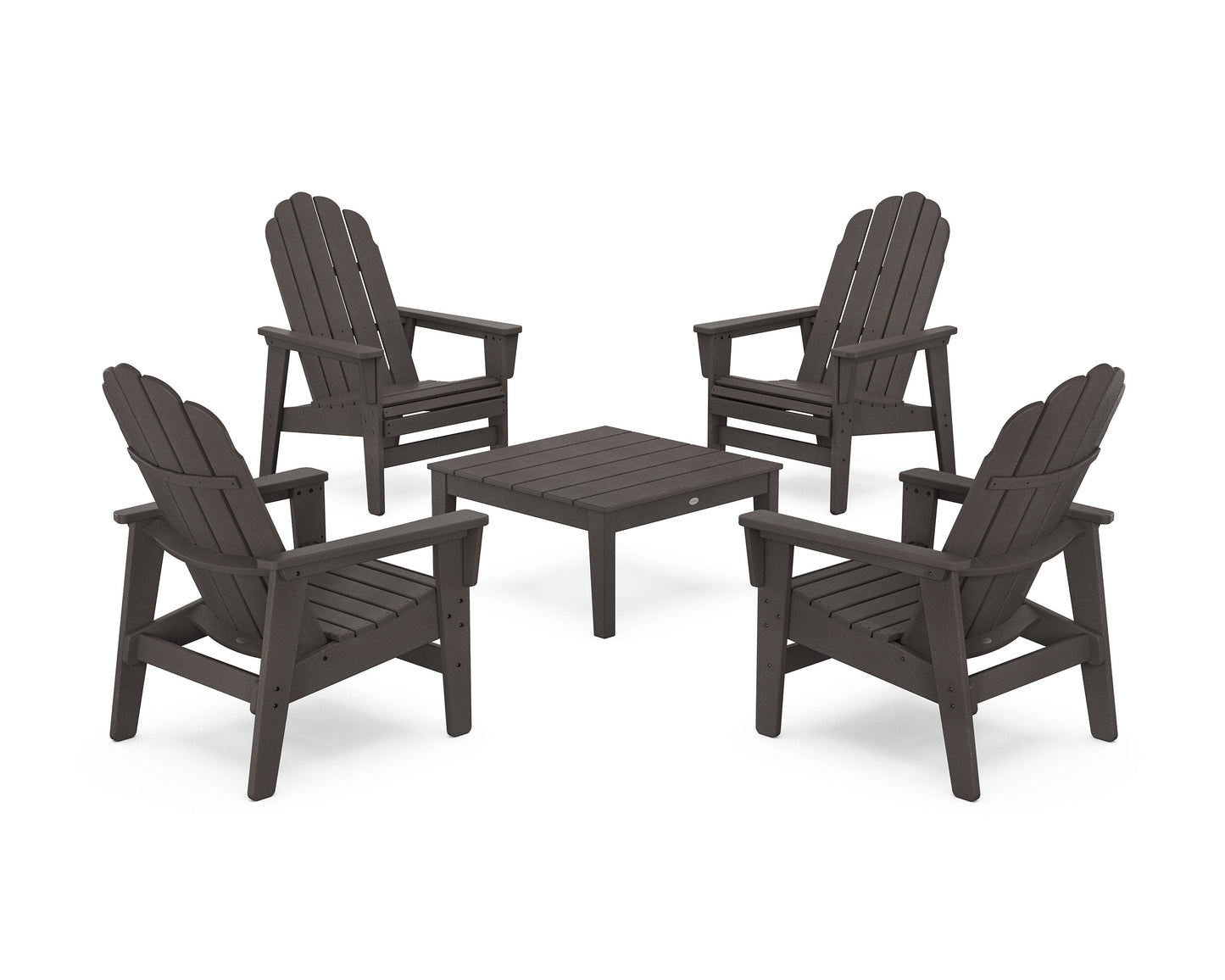 POLYWOOD 5-Piece Vineyard Grand Upright Adirondack Chair Conversation Group — Vintage Coffee