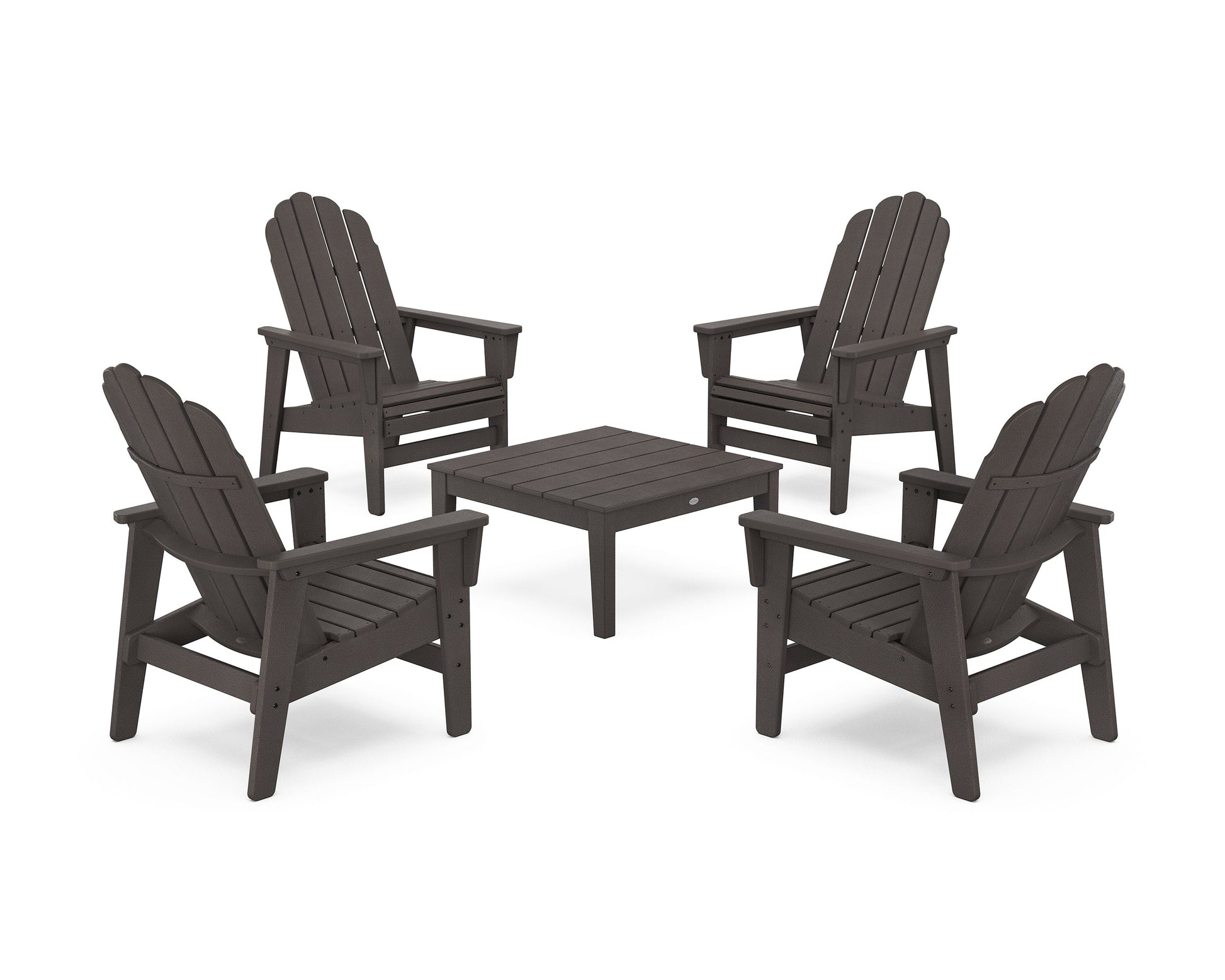 POLYWOOD 5-Piece Vineyard Grand Upright Adirondack Chair Conversation Group — Vintage Coffee
