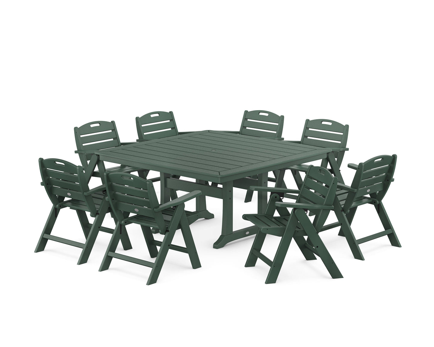 POLYWOOD Nautical Lowback 9-Piece Square Dining Set with Trestle Legs — Green
