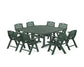 POLYWOOD Nautical Lowback 9-Piece Square Dining Set with Trestle Legs — Green