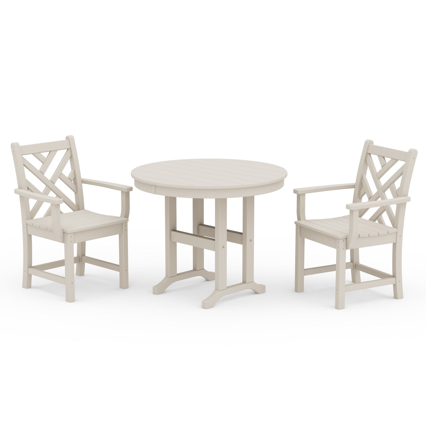 POLYWOOD Chippendale 3-Piece Round Dining Set — Sand