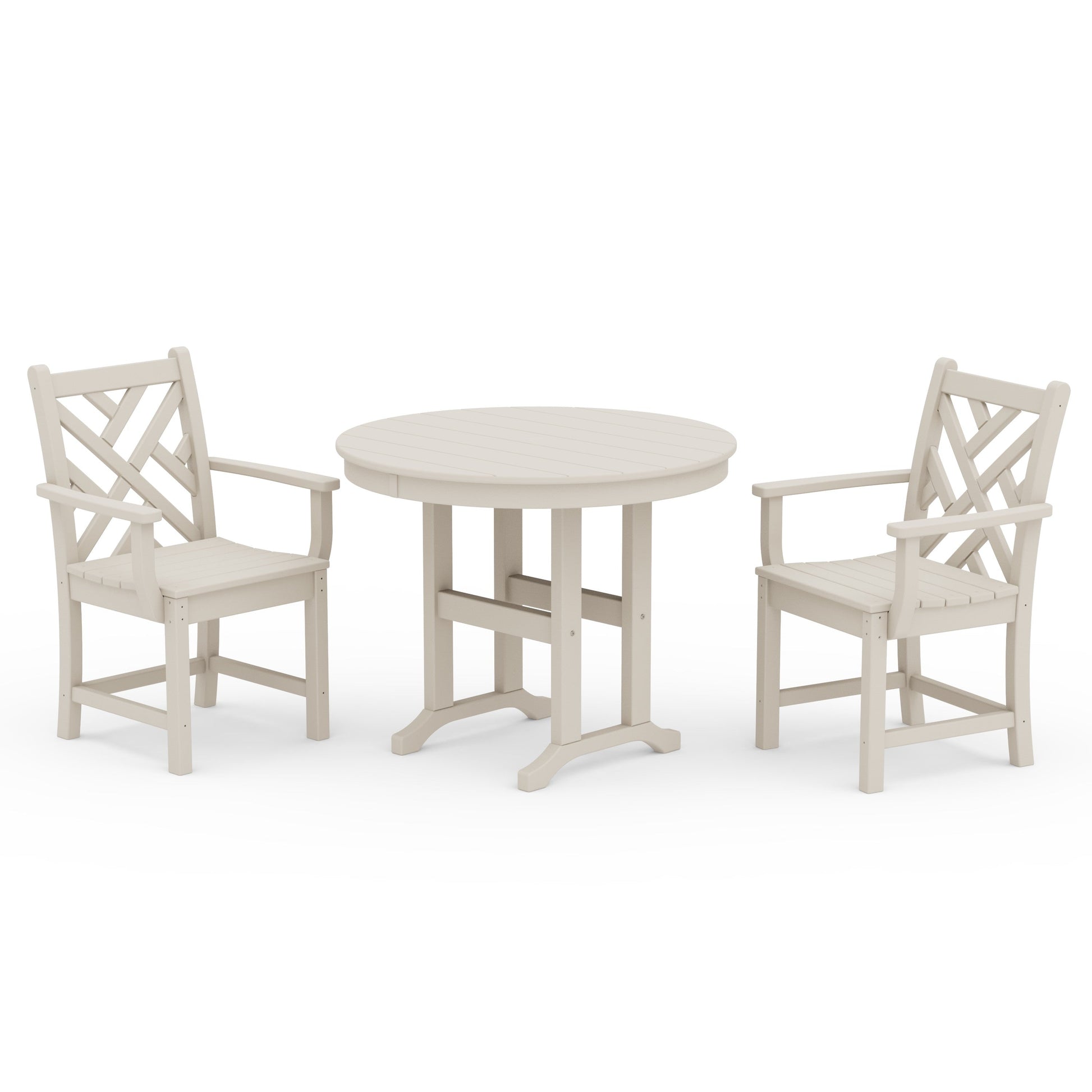 POLYWOOD Chippendale 3-Piece Round Dining Set — Sand