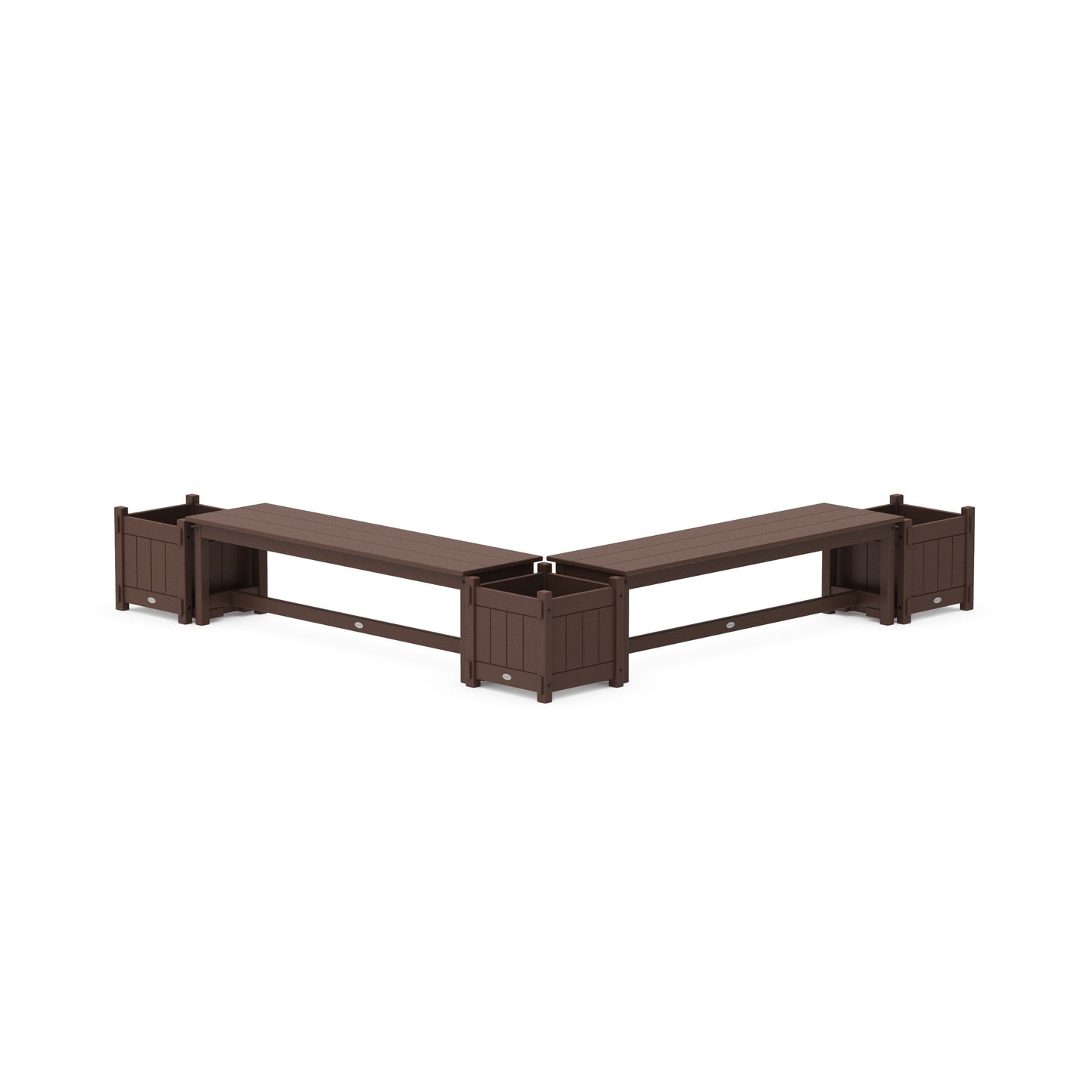 POLYWOOD 60" Vineyard L- Shaped Planter Bench Corner Set — Mahogany