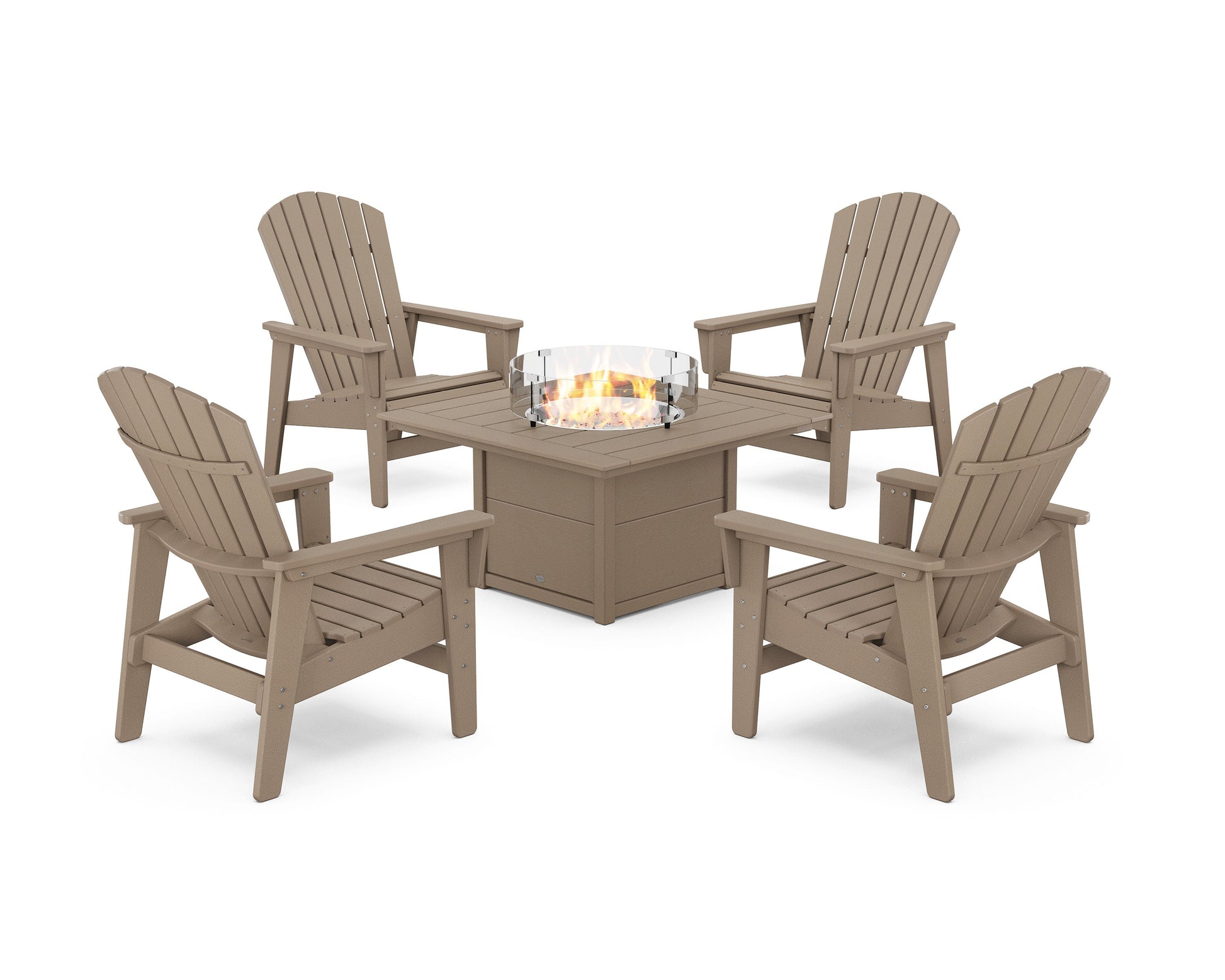 POLYWOOD 5-Piece Nautical Grand Upright Adirondack Conversation Set with Fire Pit Table — Vintage Sahara