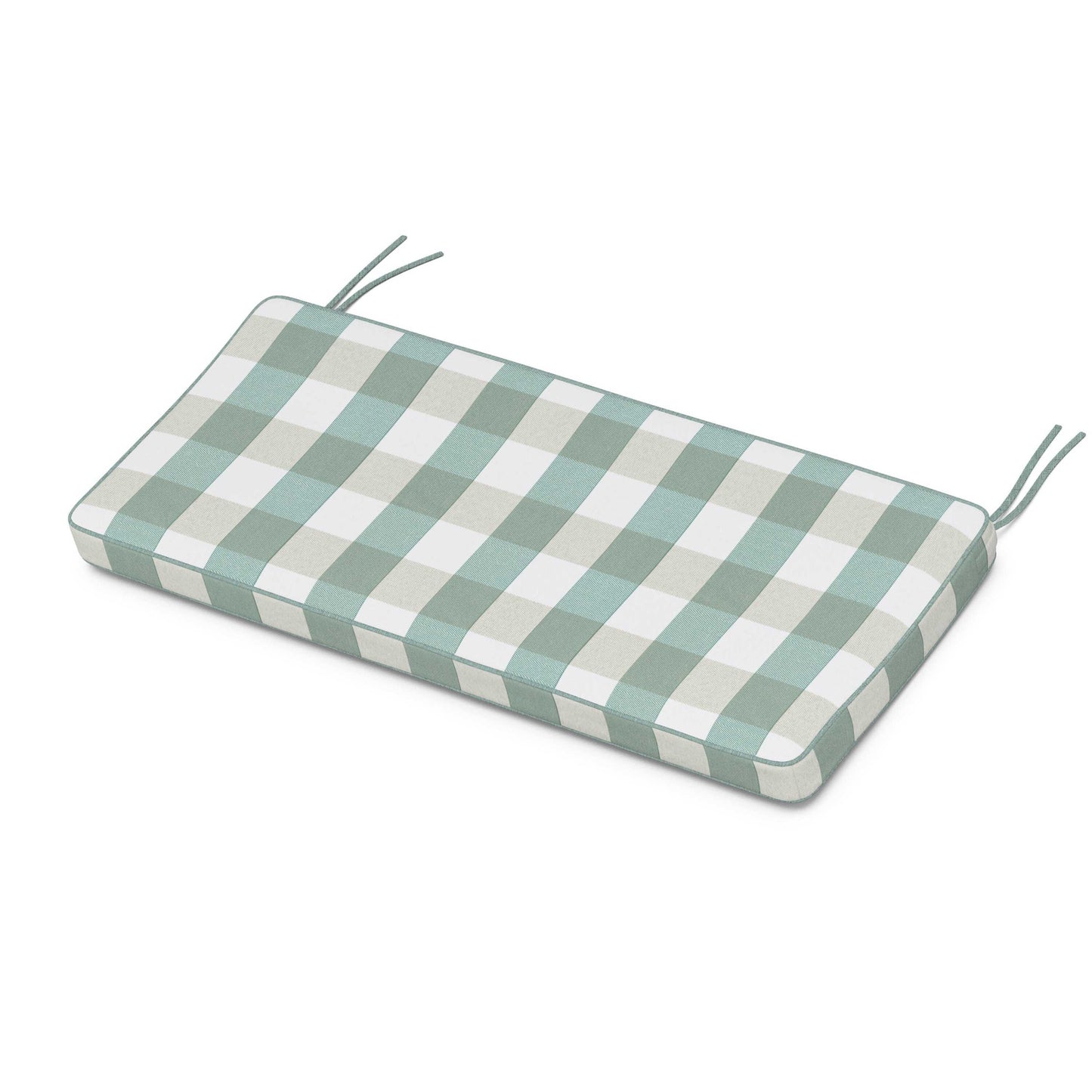 POLYWOOD Chinoiserie Bench Seat Cushion — Buffalo Plaid Glacier Spa