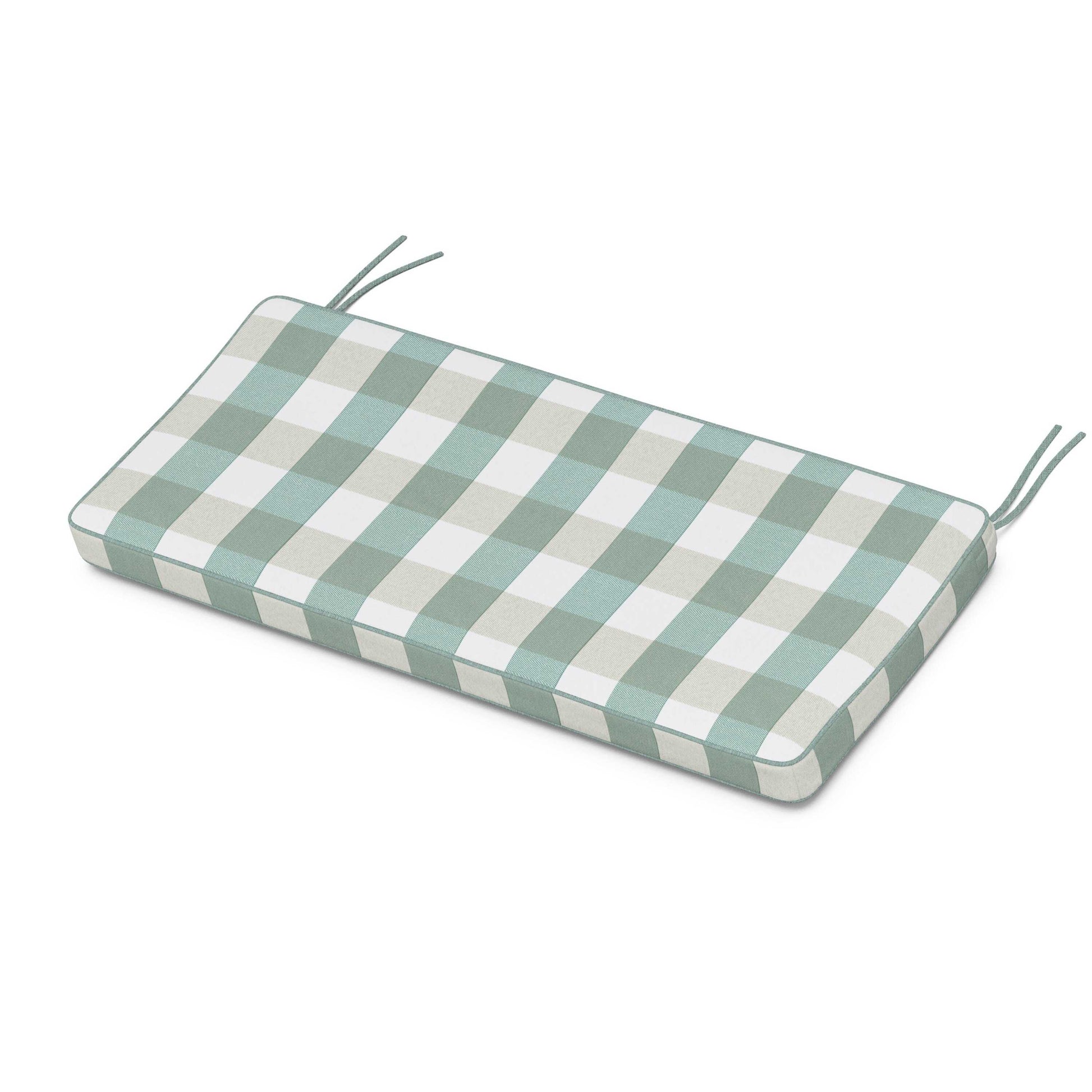 POLYWOOD Chinoiserie Bench Seat Cushion — Buffalo Plaid Glacier Spa