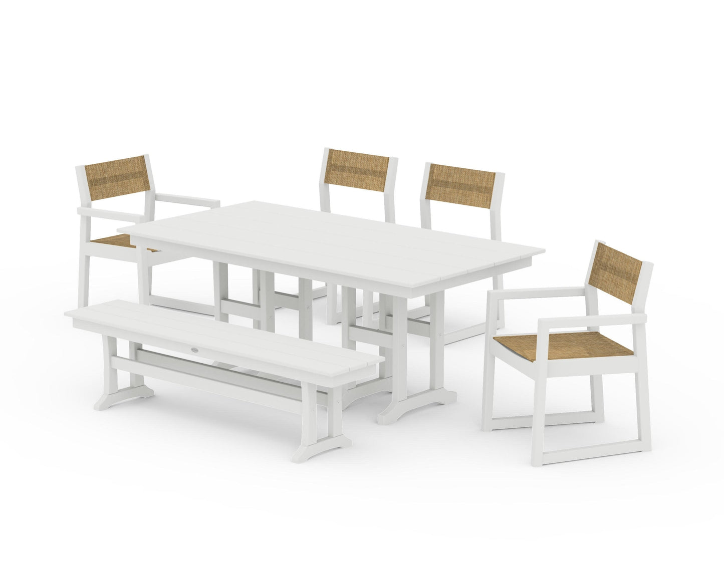 POLYWOOD EDGE Sling 6-Piece Farmhouse Dining Set — Vintage White / Burlap Sling