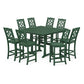 POLYWOOD Chinoiserie 9-Piece Square Farmhouse Side Chair Bar Set with Trestle Legs — Green