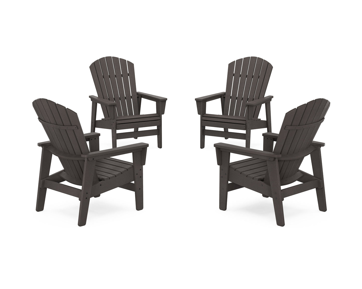 POLYWOOD 4-Piece Nautical Grand Upright Adirondack Chair Conversation Set — Vintage Coffee
