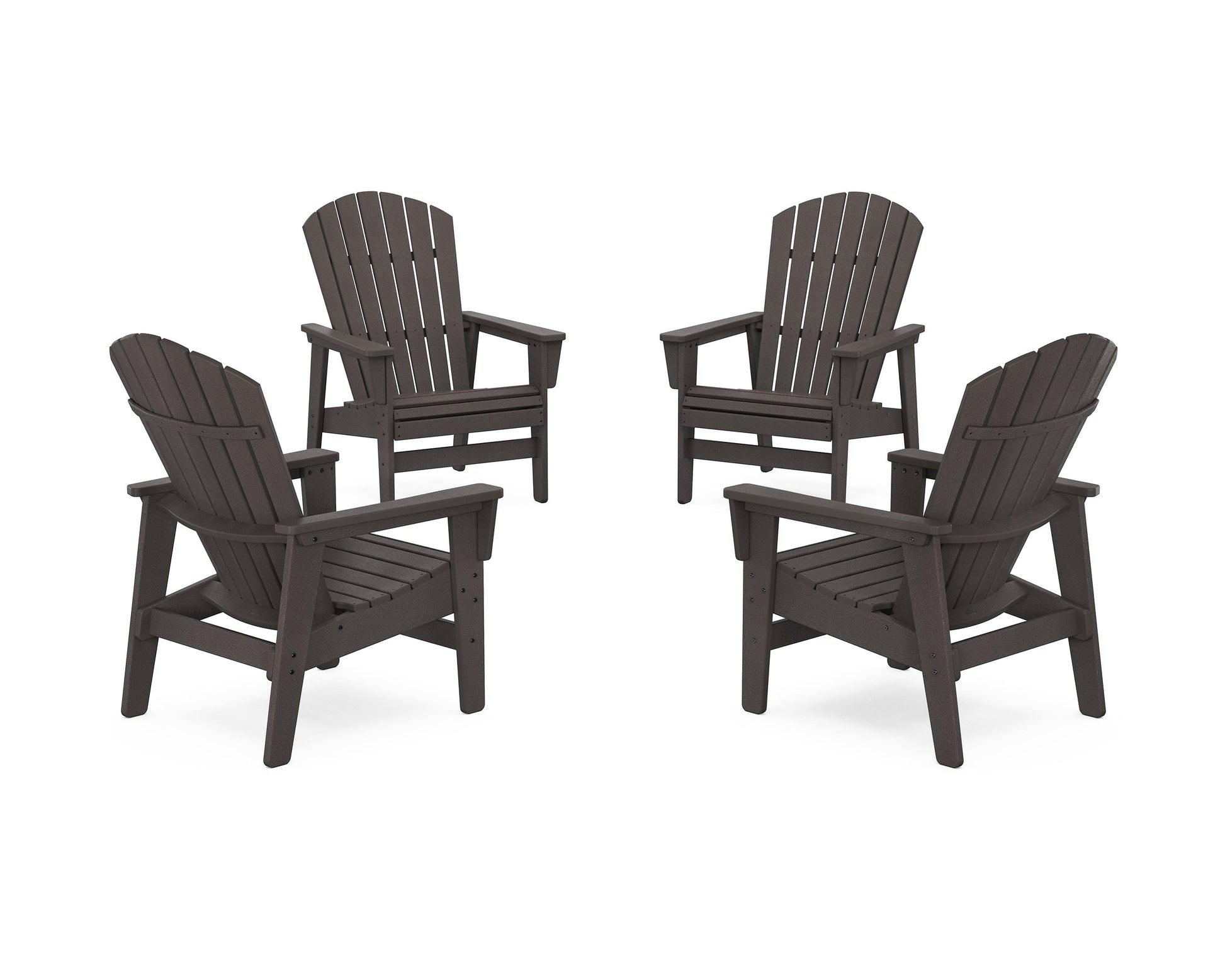 POLYWOOD 4-Piece Nautical Grand Upright Adirondack Chair Conversation Set — Vintage Coffee