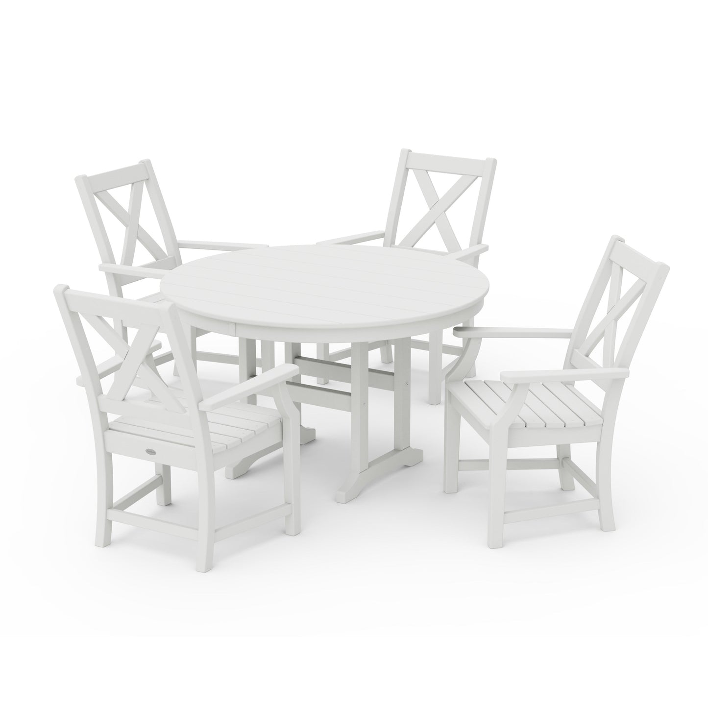POLYWOOD Braxton 5-Piece Round Farmhouse Dining Set — Vintage White