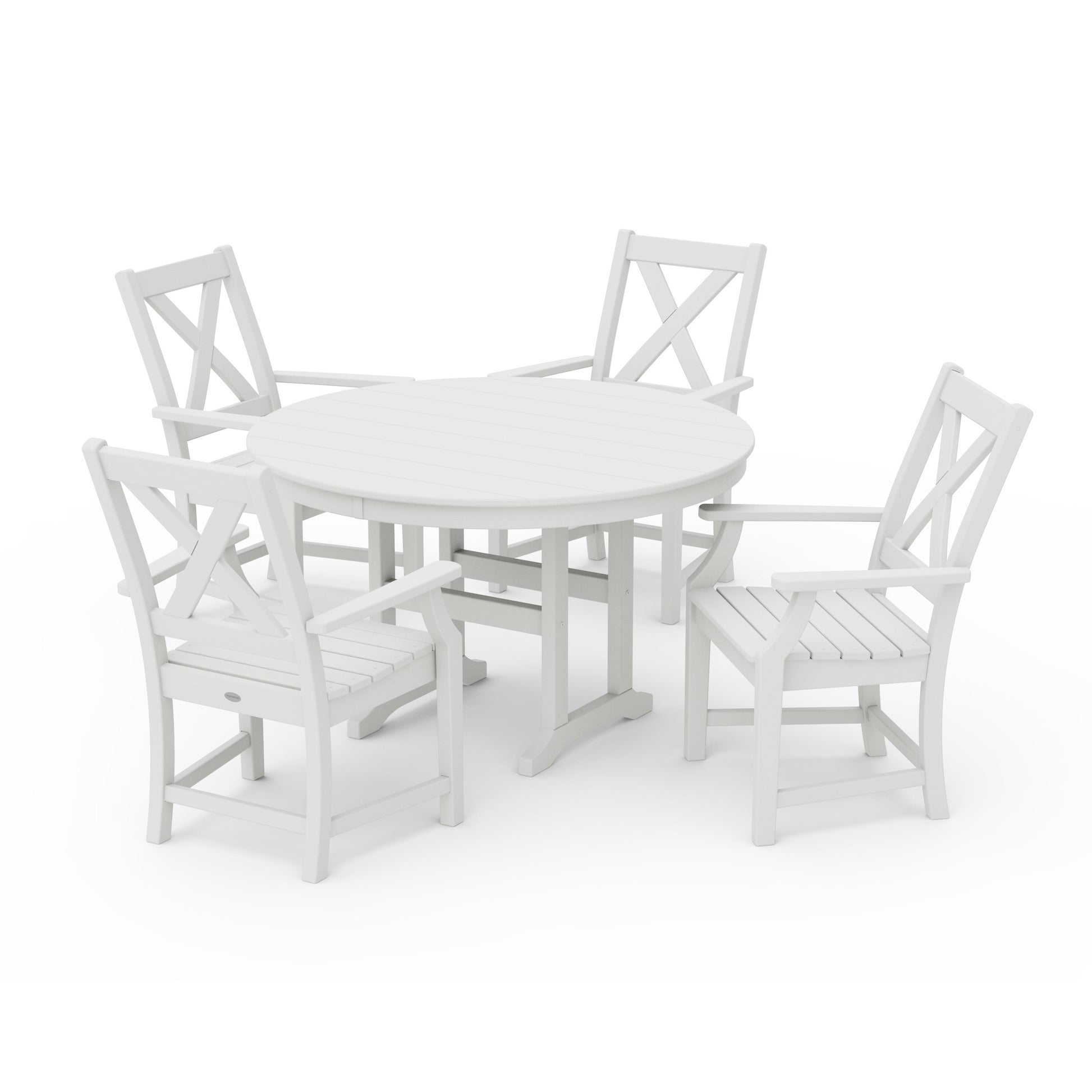 POLYWOOD Braxton 5-Piece Round Farmhouse Dining Set — Vintage White