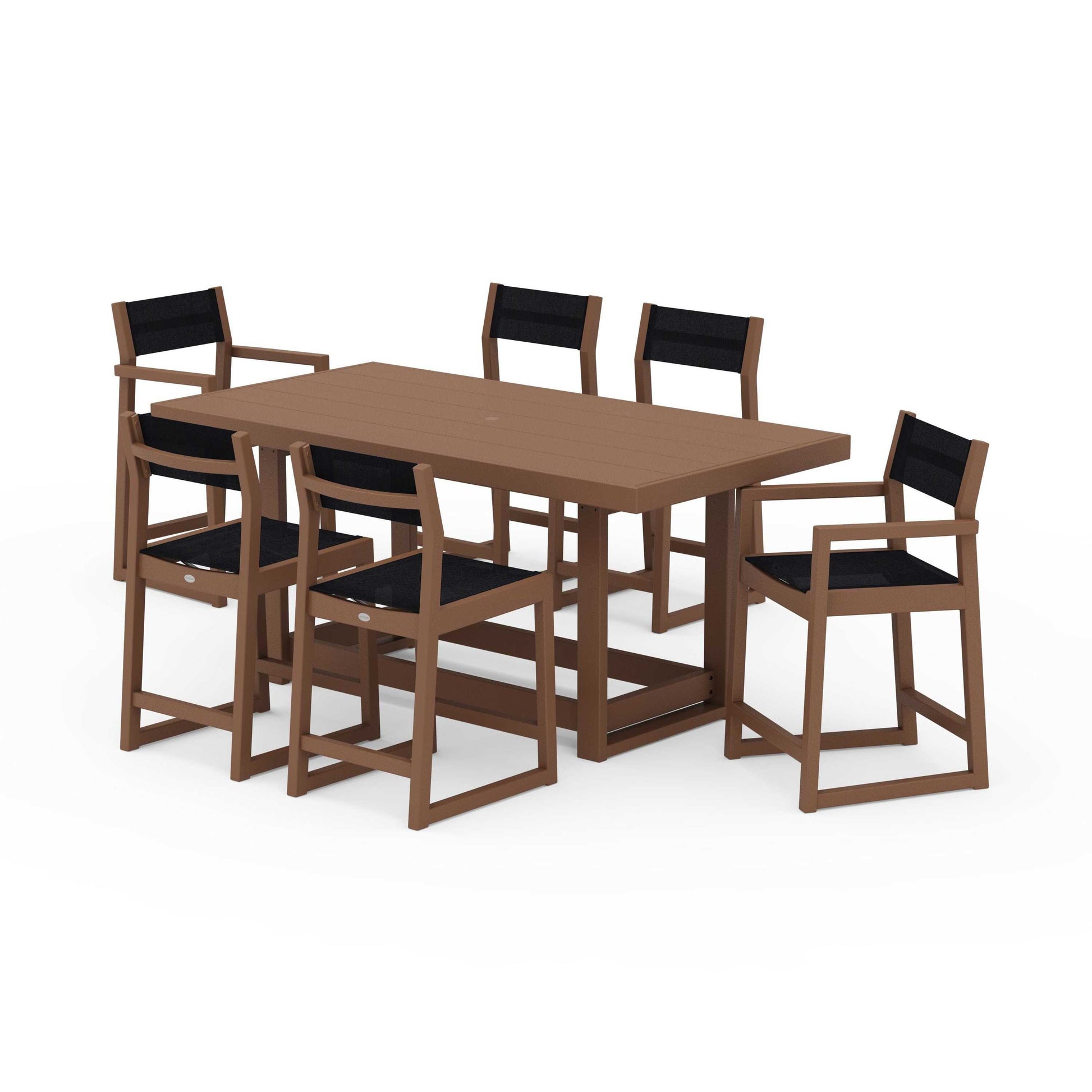 POLYWOOD EDGE Sling 7-Piece Counter Table Set — Teak / Black Sling