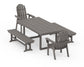 POLYWOOD Vineyard Adirondack 5-Piece Dining Set with Benches — Driftwood