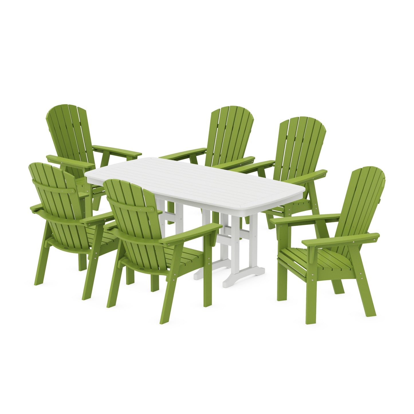 POLYWOOD Nautical Curveback Adirondack 7-Piece Dining Set — Lime / White