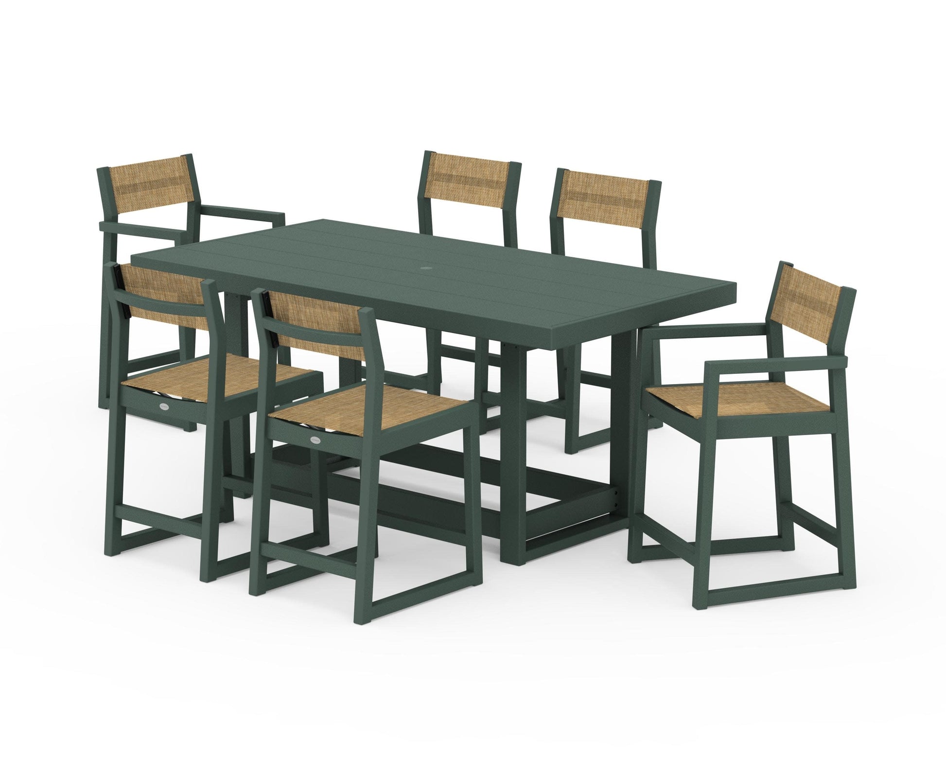 POLYWOOD EDGE Sling 7-Piece Counter Table Set — Green / Burlap Sling