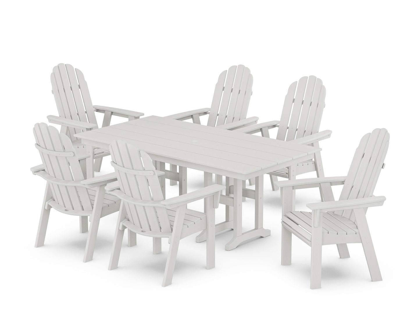 POLYWOOD Vineyard Curveback Adirondack Chair 7-Piece Farmhouse Dining Set — Vintage White