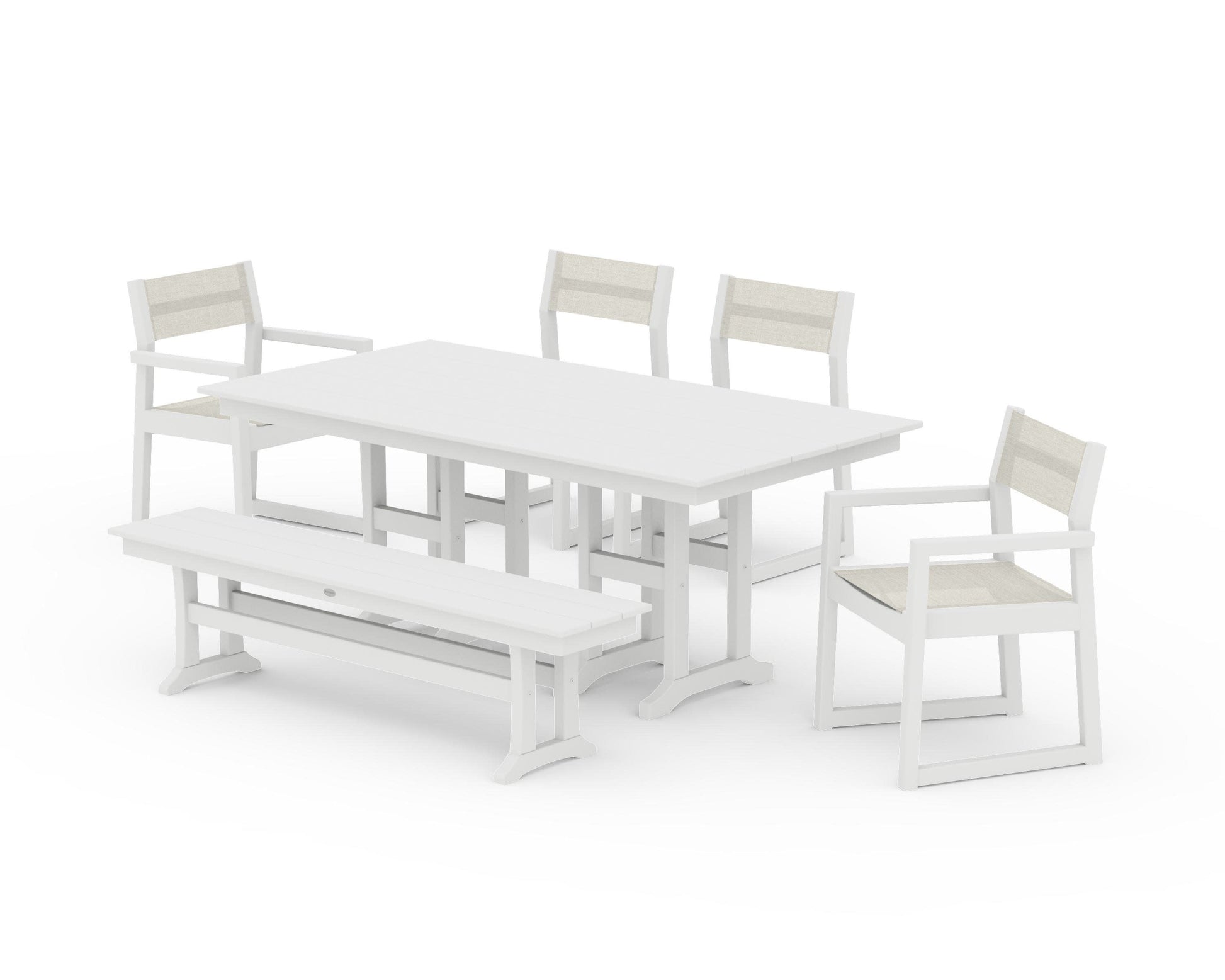 POLYWOOD EDGE Sling 6-Piece Farmhouse Dining Set — White / Parchment Sling