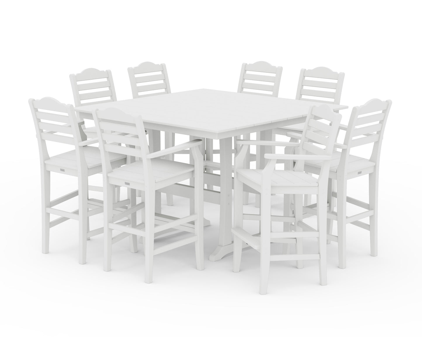 POLYWOOD Savannah 9-Piece Square Farmhouse Bar Set with Trestle Legs — White