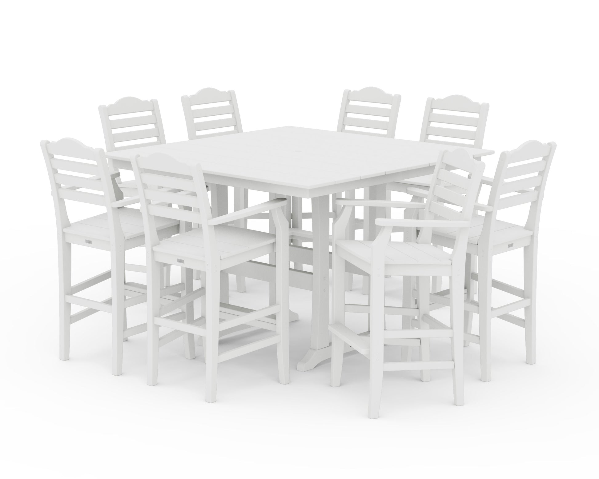 POLYWOOD Savannah 9-Piece Square Farmhouse Bar Set with Trestle Legs — White