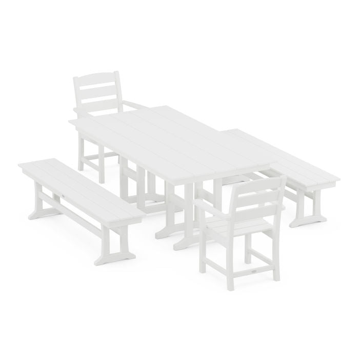 POLYWOOD Lakeside 5-Piece Farmhouse Dining Set with Benches FREE SHIPPING