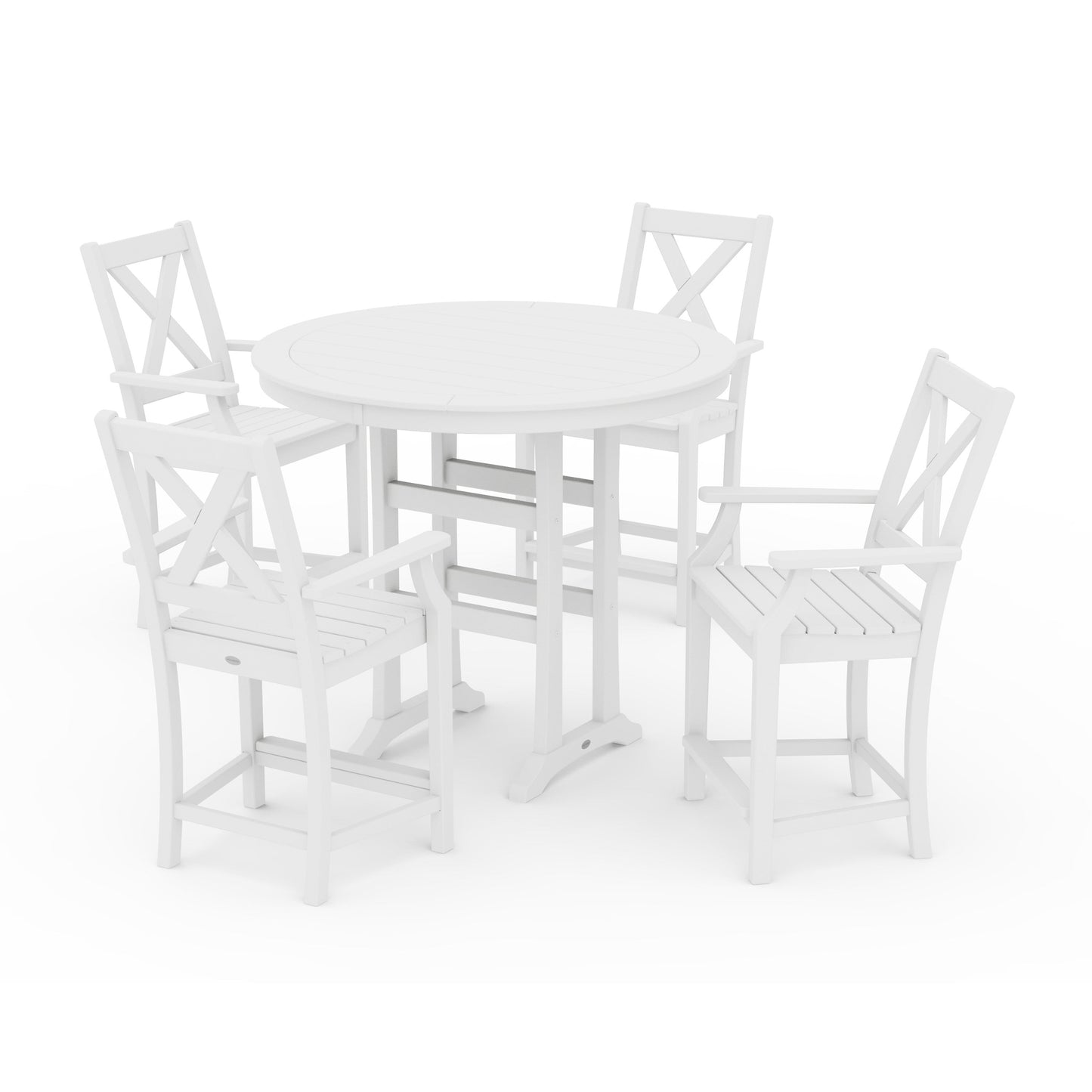 POLYWOOD Braxton 5-Piece Nautical Trestle Arm Chair Counter Set — White