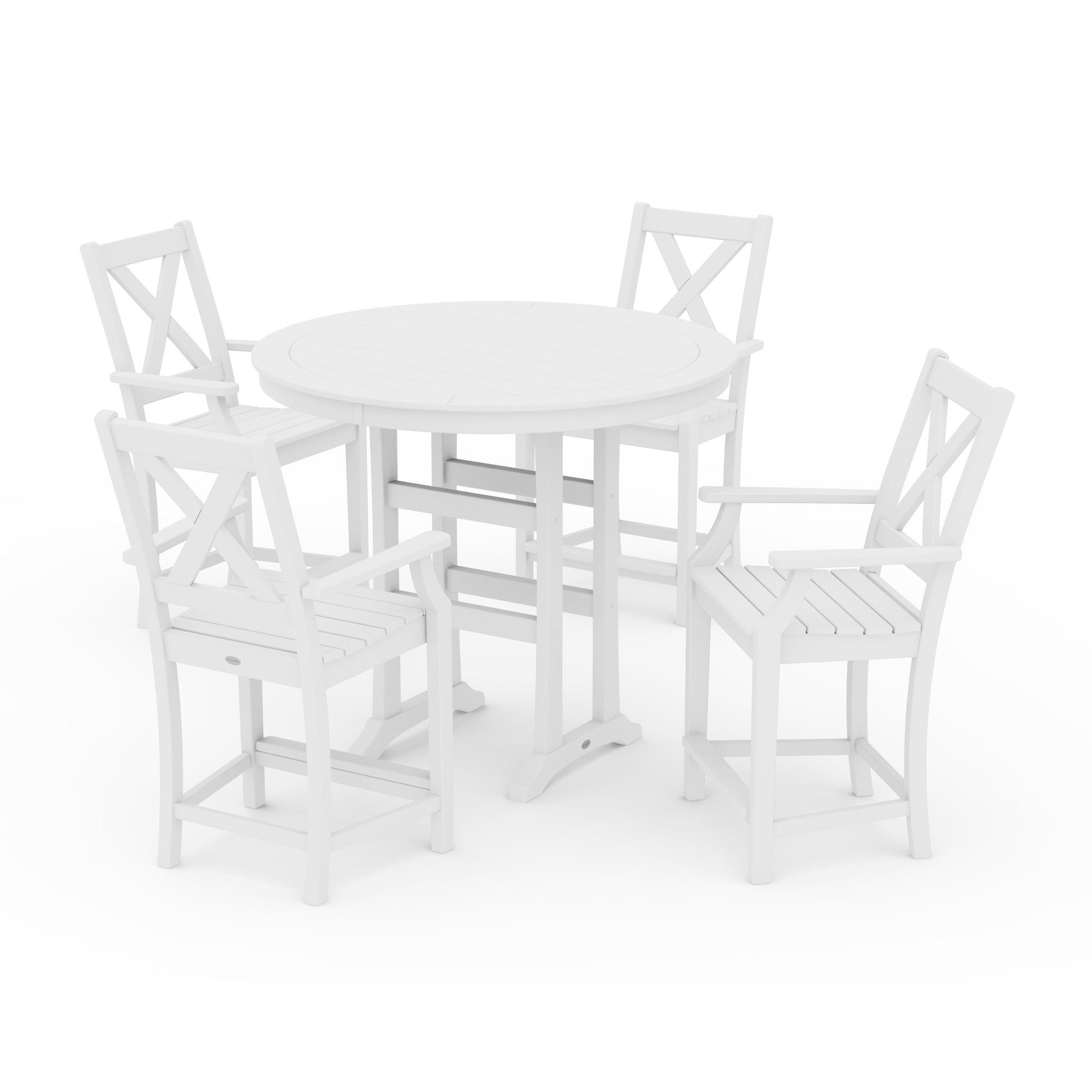 POLYWOOD Braxton 5-Piece Nautical Trestle Arm Chair Counter Set — White