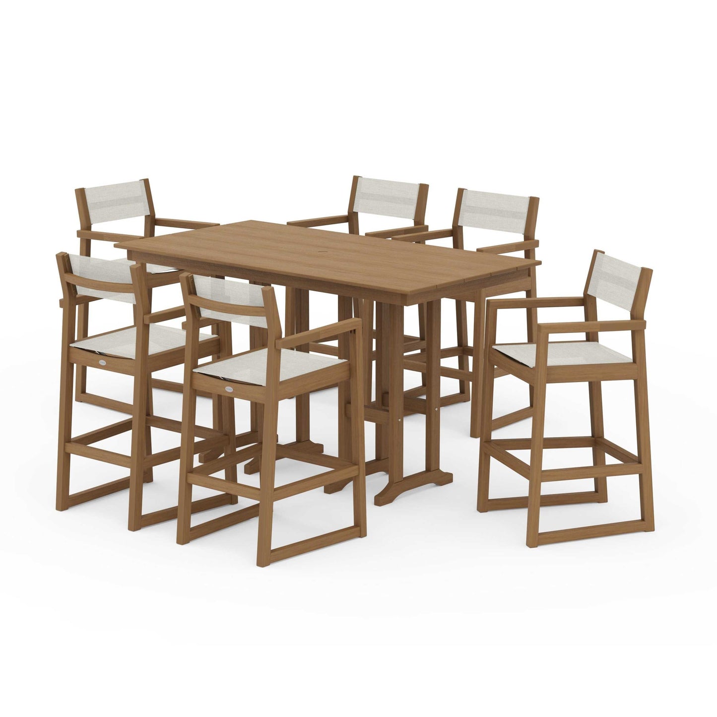 POLYWOOD EDGE Sling Arm Chair 7-Piece Farmhouse Bar Set — Natural / Parchment Sling