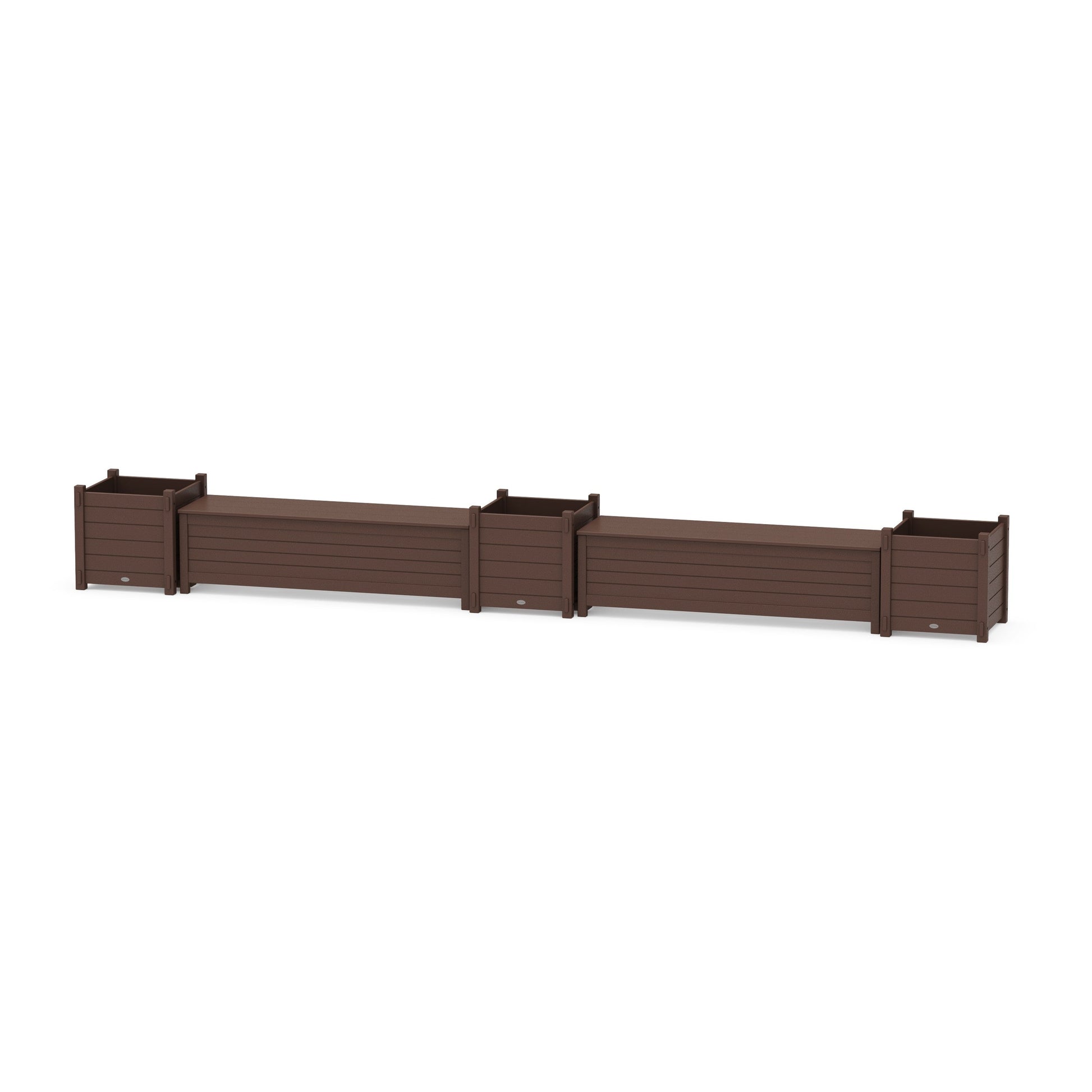 POLYWOOD 60" Nautical Straight Double Planter Storage Bench Set- Large — Mahogany