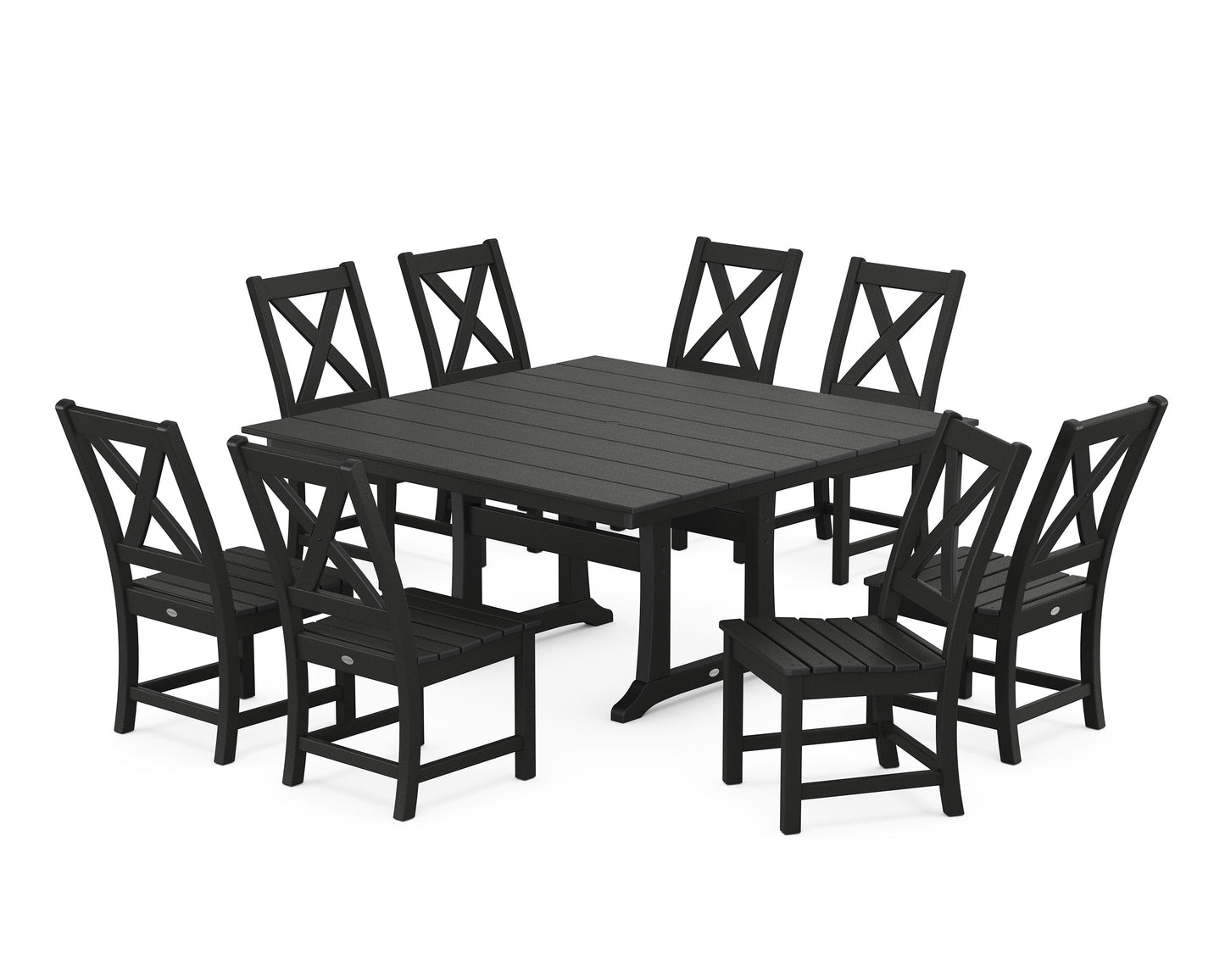 POLYWOOD Braxton Side Chair 9-Piece Farmhouse Dining Set — Black