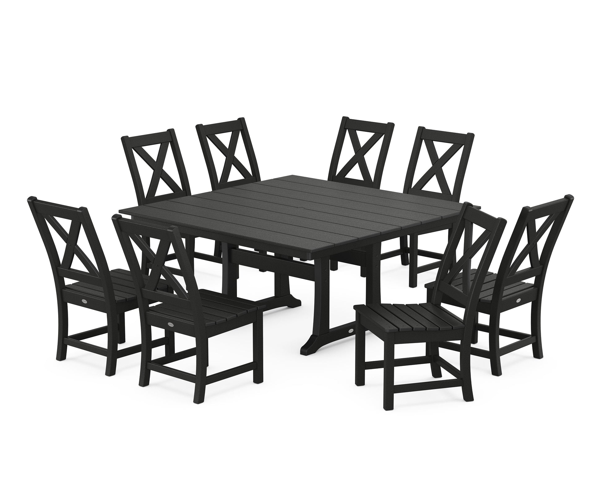 POLYWOOD Braxton Side Chair 9-Piece Farmhouse Dining Set — Black