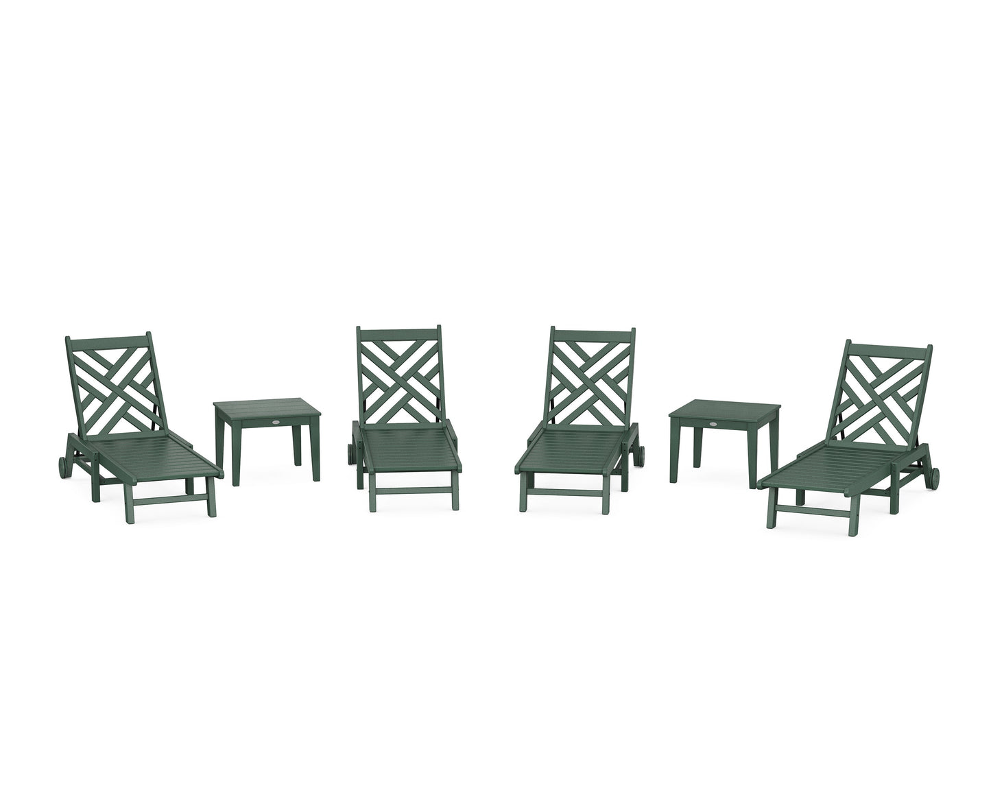 POLYWOOD Chippendale 6-Piece Chaise Set with Wheels — Green