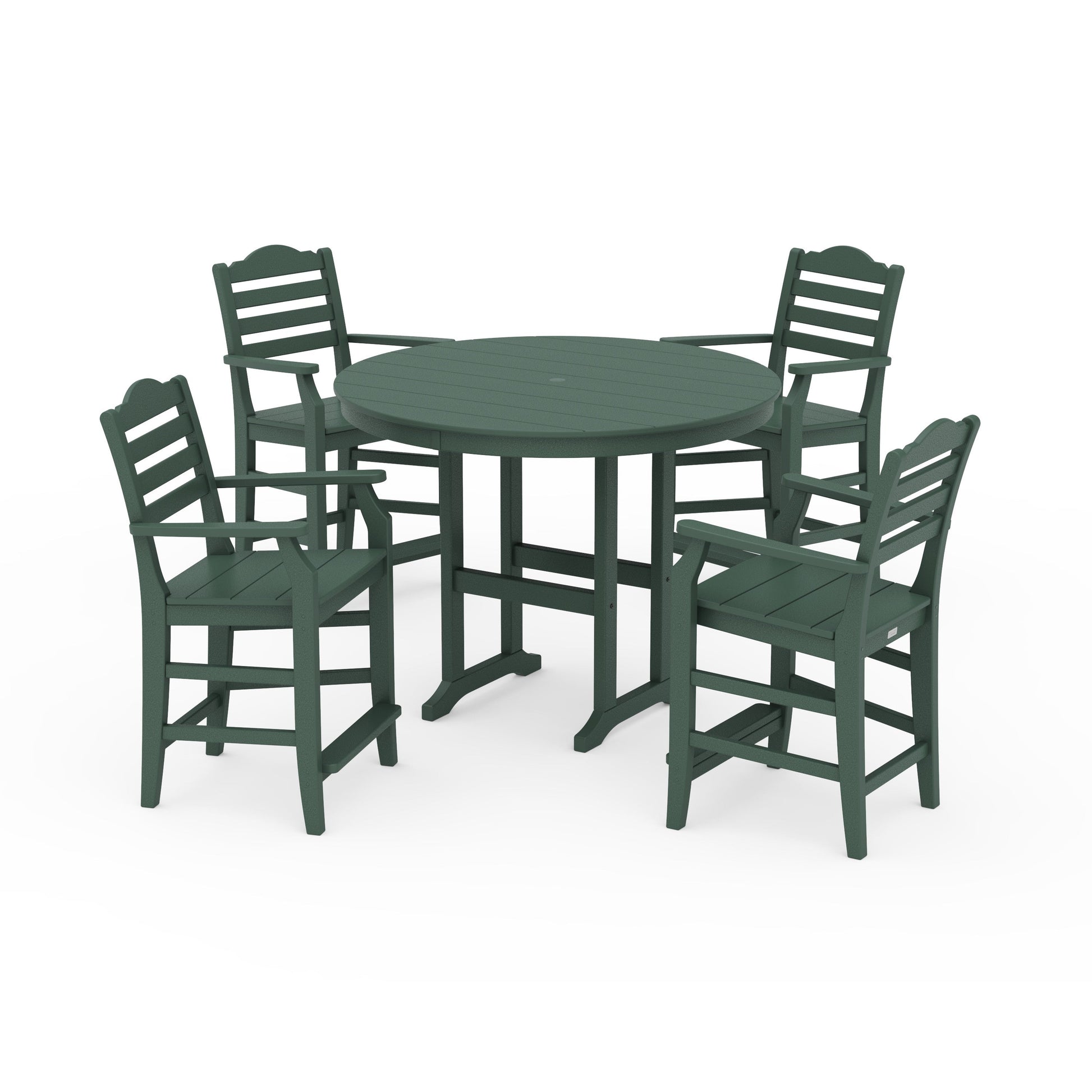 POLYWOOD Savannah 5-Piece Round Farmhouse Counter Set — Green