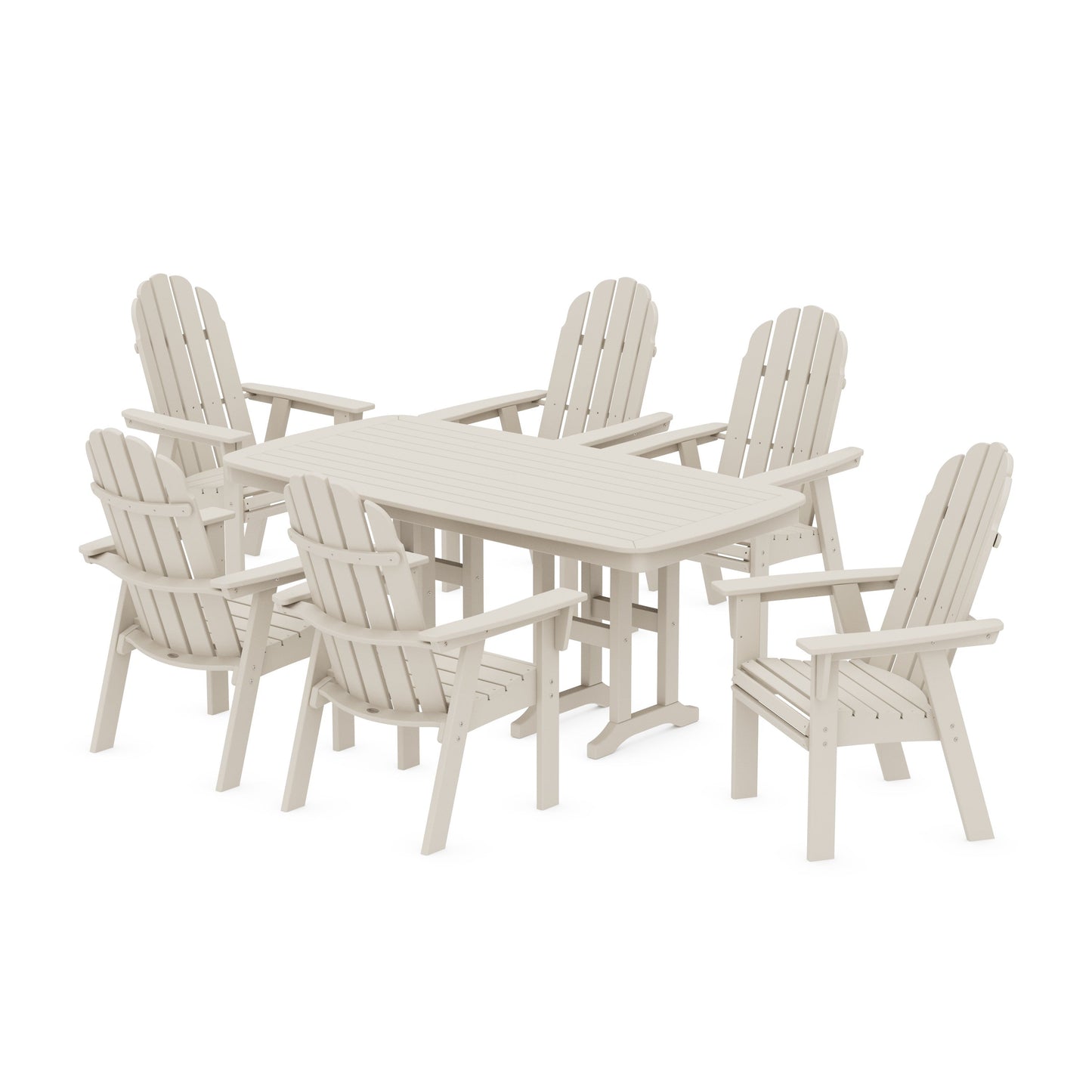 POLYWOOD Vineyard Curveback Adirondack Chair 7-Piece Dining Set — Sand