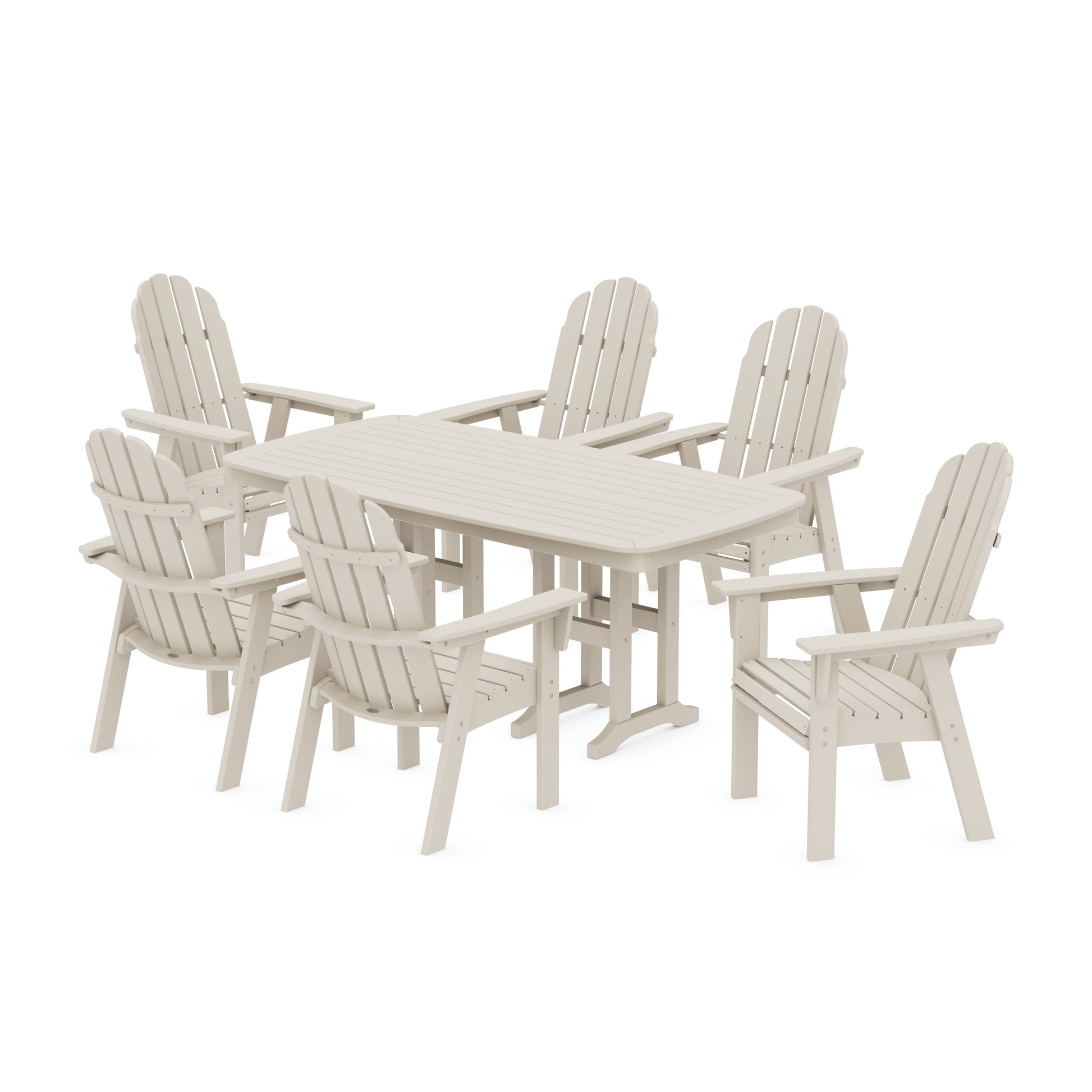 POLYWOOD Vineyard Curveback Adirondack Chair 7-Piece Dining Set — Sand