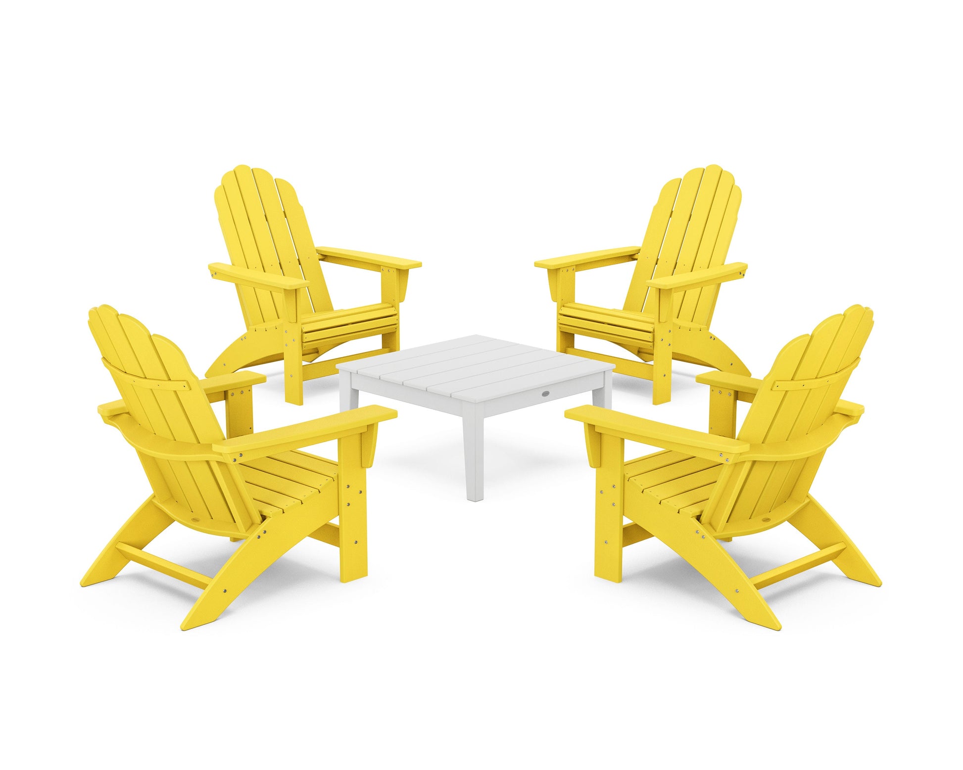 POLYWOOD 5-Piece Vineyard Grand Adirondack Chair Conversation Group — Lemon / White