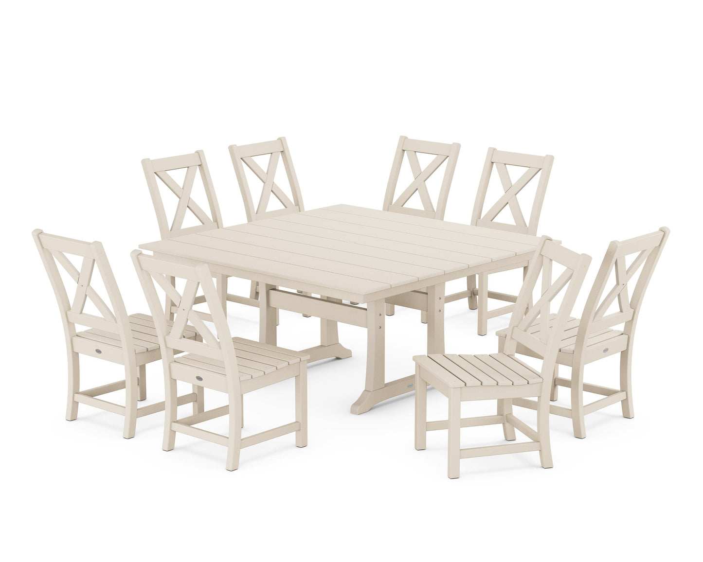 POLYWOOD Braxton Side Chair 9-Piece Farmhouse Dining Set — Sand