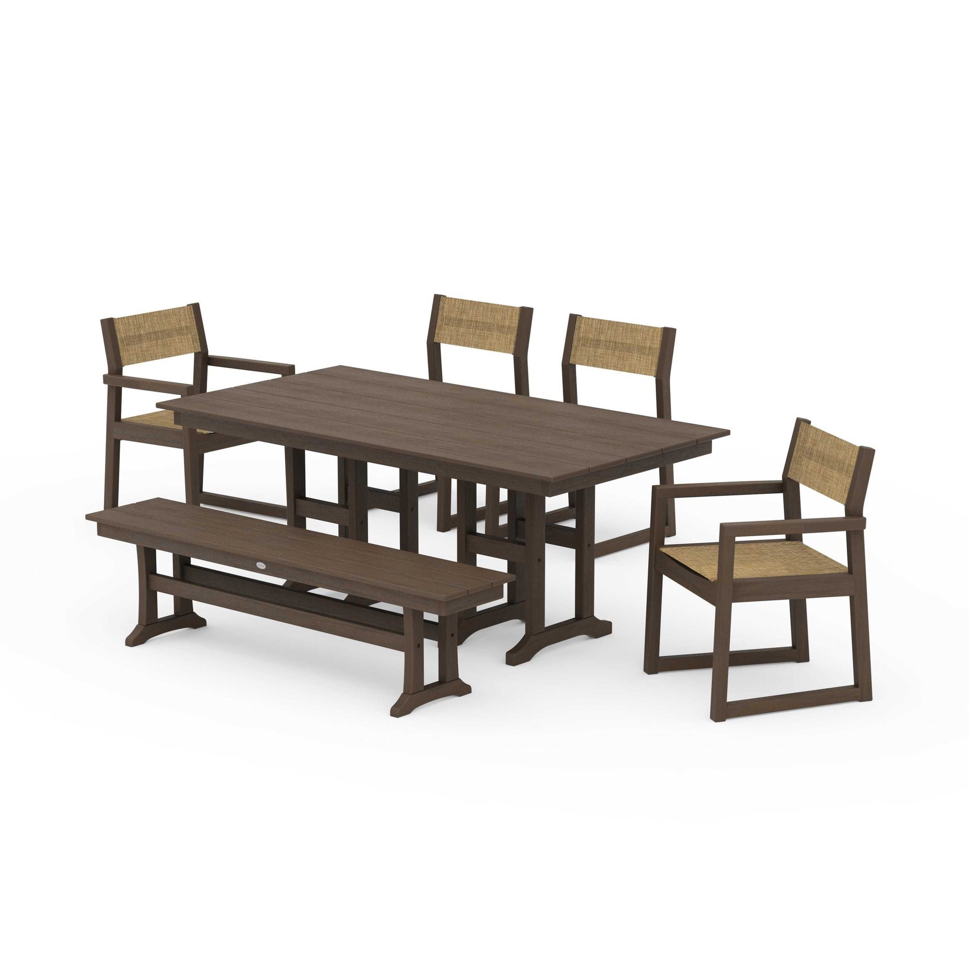 POLYWOOD EDGE Sling 6-Piece Farmhouse Dining Set — Kona / Burlap Sling