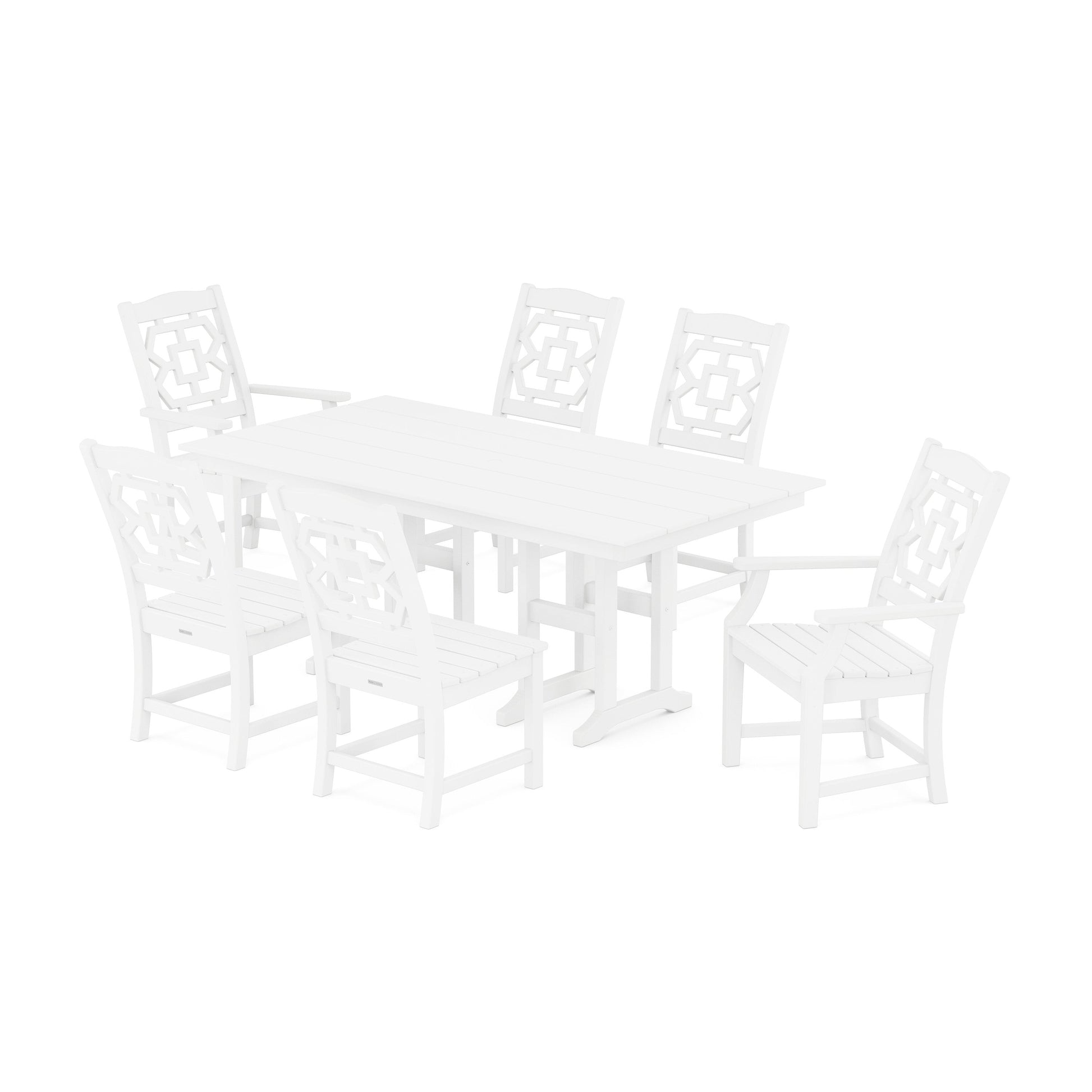 POLYWOOD Chinoiserie 7-Piece Farmhouse Dining Set — White