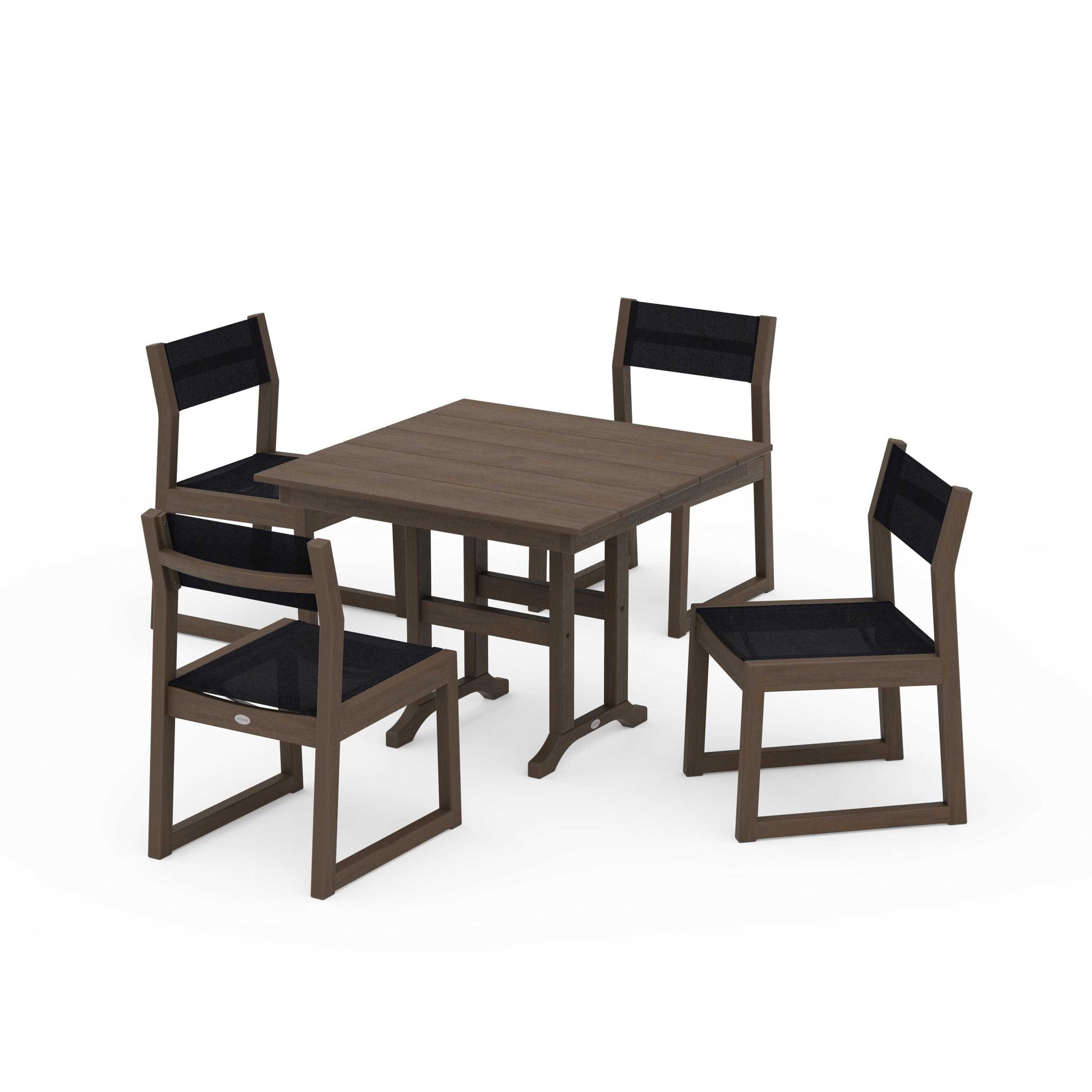 POLYWOOD EDGE Sling Side Chair 5-Piece Farmhouse Dining Set — Kona / Black Sling