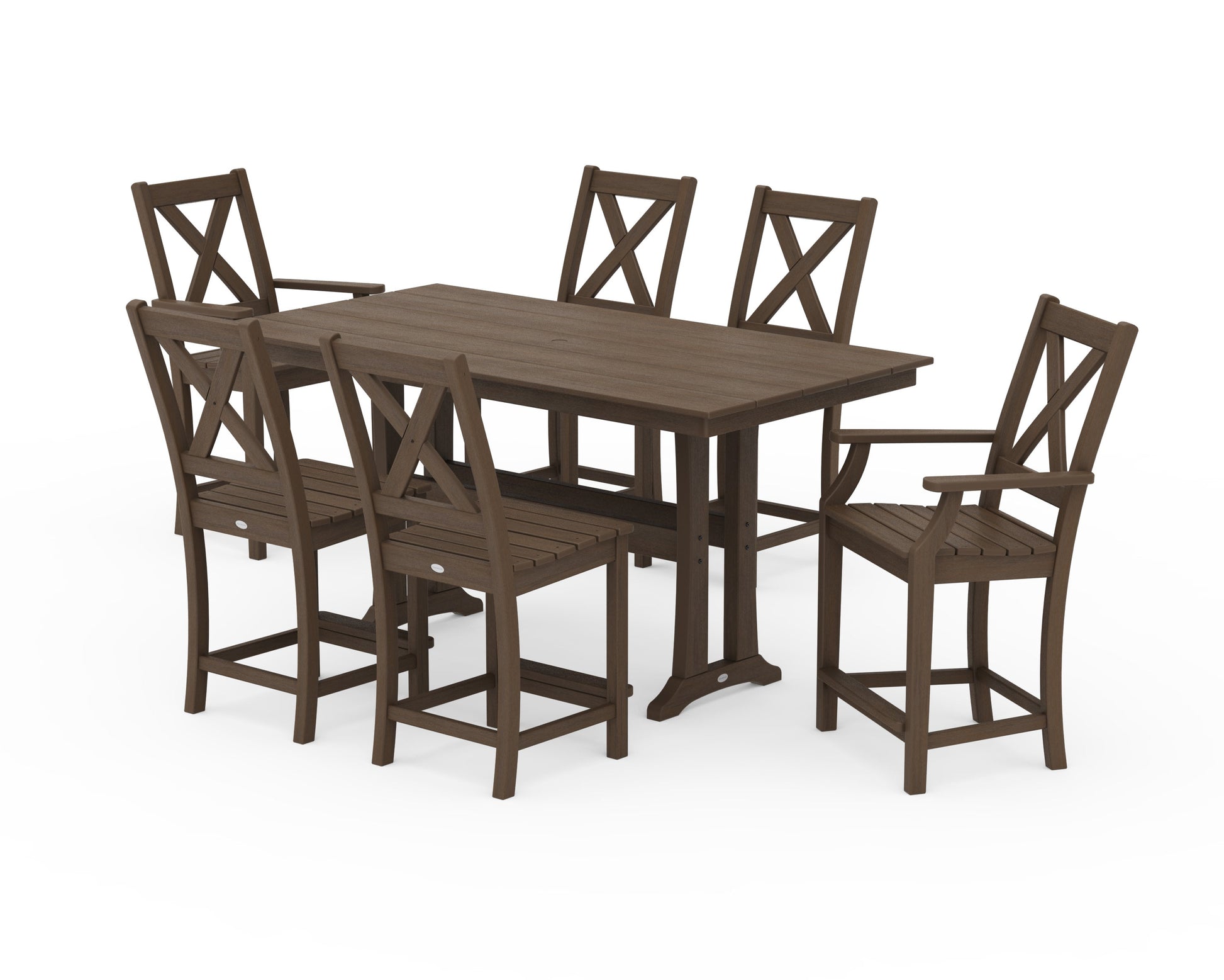 POLYWOOD Braxton 7-Piece Farmhouse Trestle Counter Set — Kona