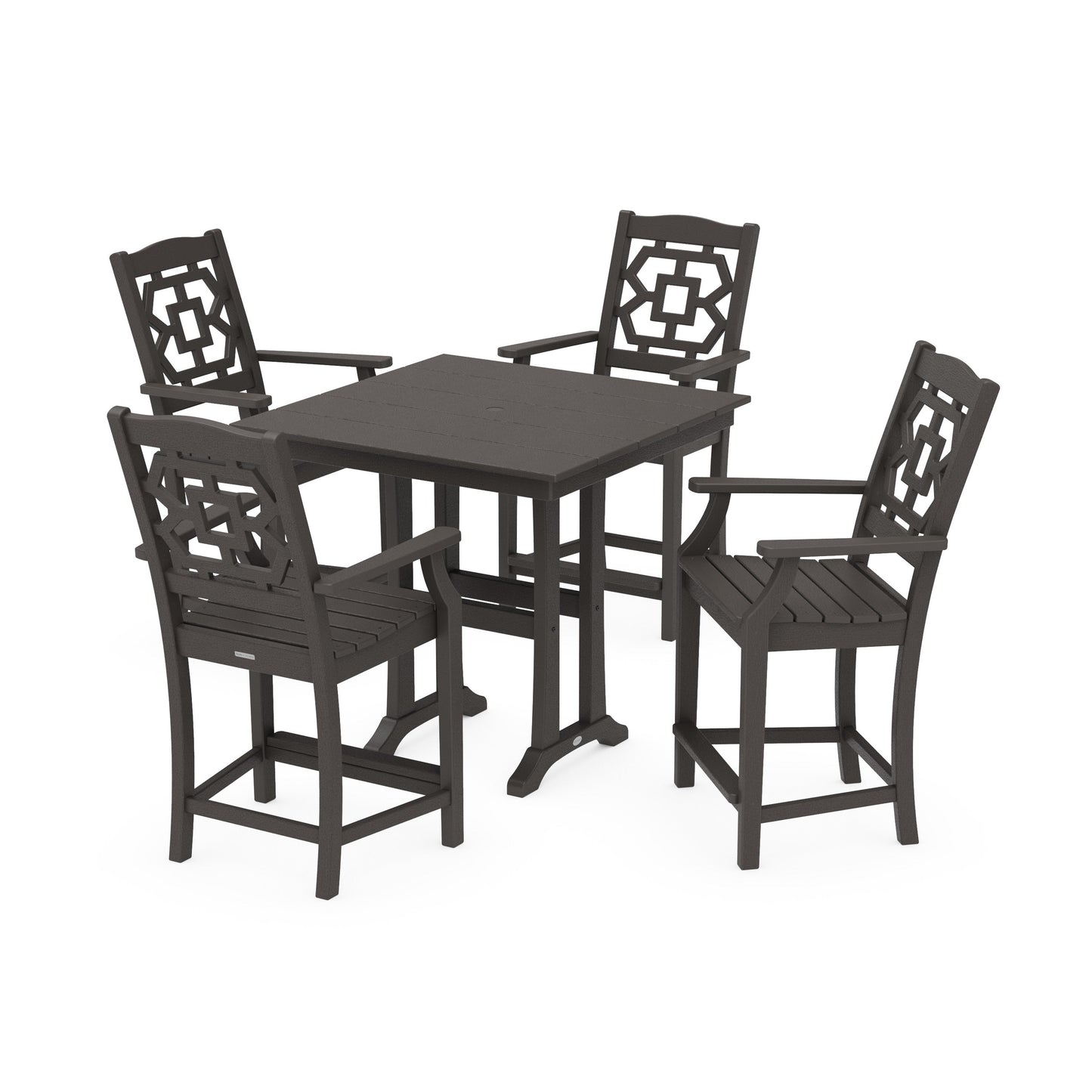 POLYWOOD Chinoiserie 5-Piece Farmhouse Counter Set with Trestle Legs — Vintage Coffee