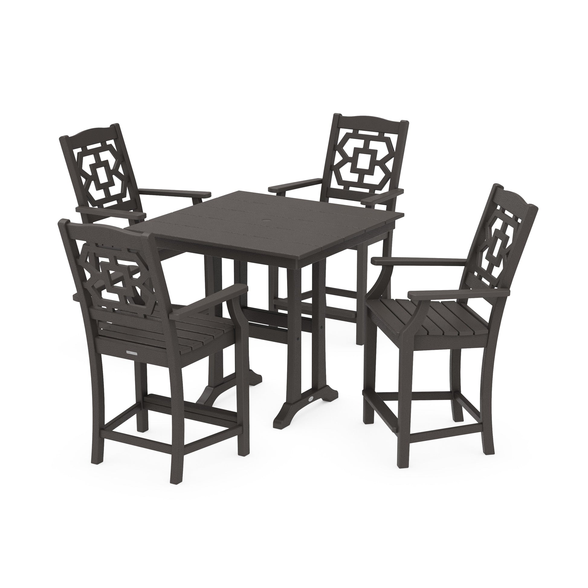 POLYWOOD Chinoiserie 5-Piece Farmhouse Counter Set with Trestle Legs — Vintage Coffee