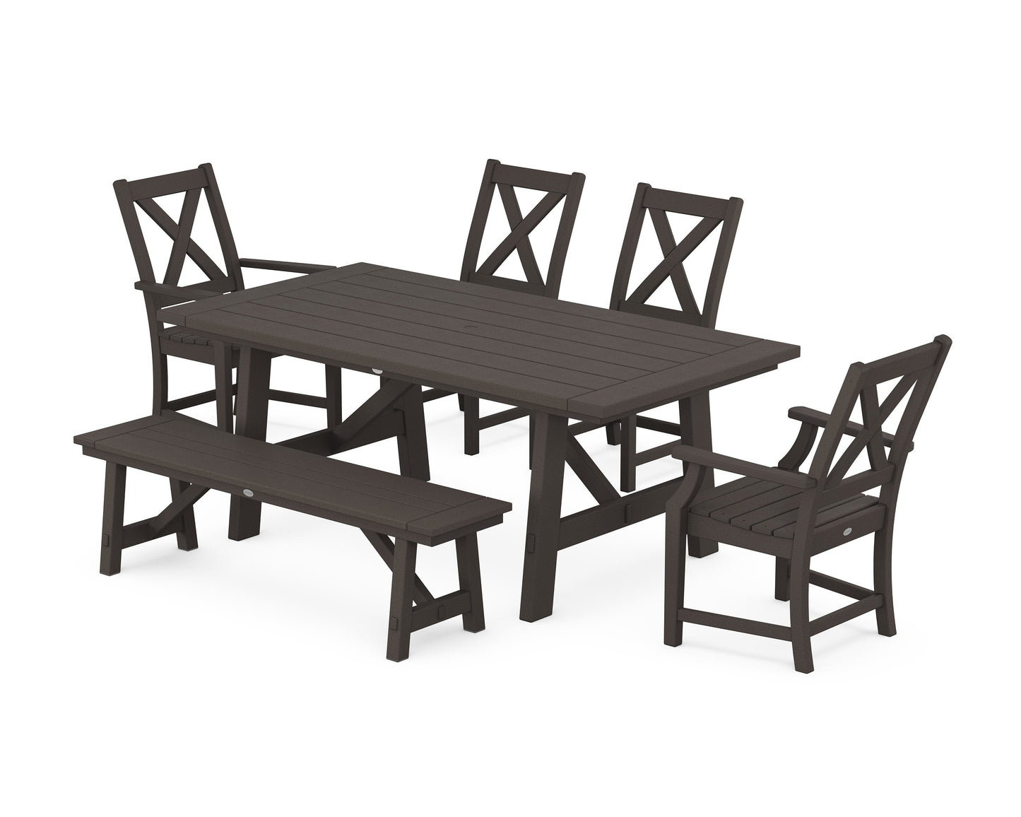POLYWOOD Braxton 6-Piece Rustic Farmhouse Dining Set With Trestle Legs — Vintage Coffee