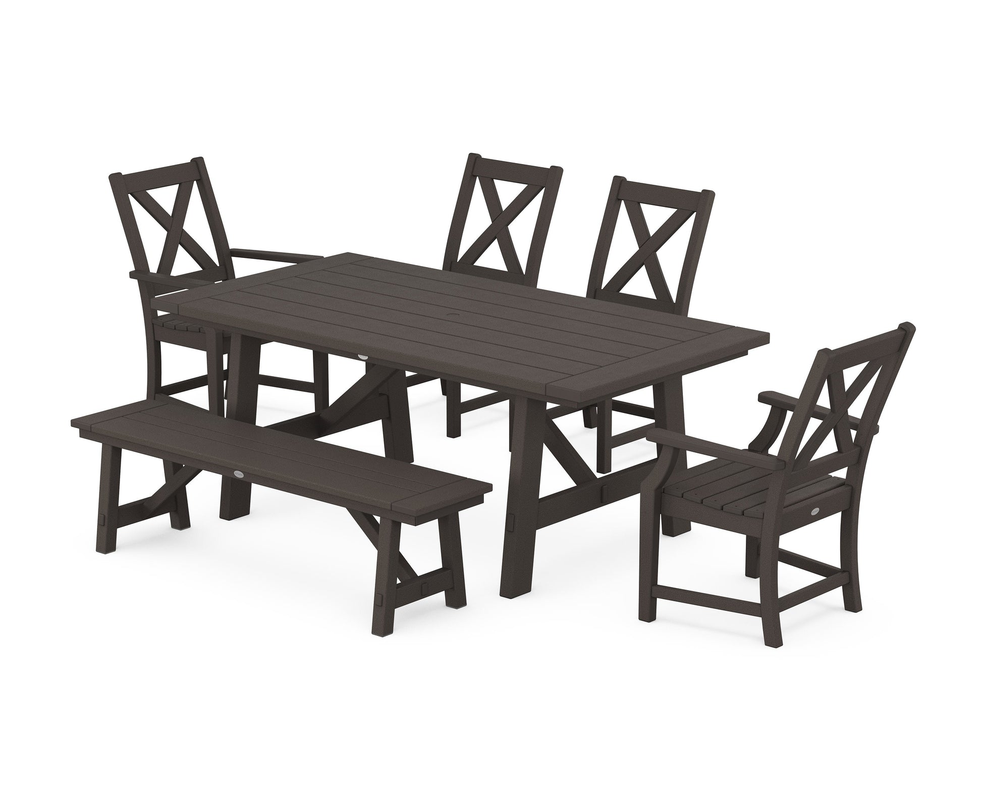 POLYWOOD Braxton 6-Piece Rustic Farmhouse Dining Set With Trestle Legs — Vintage Coffee