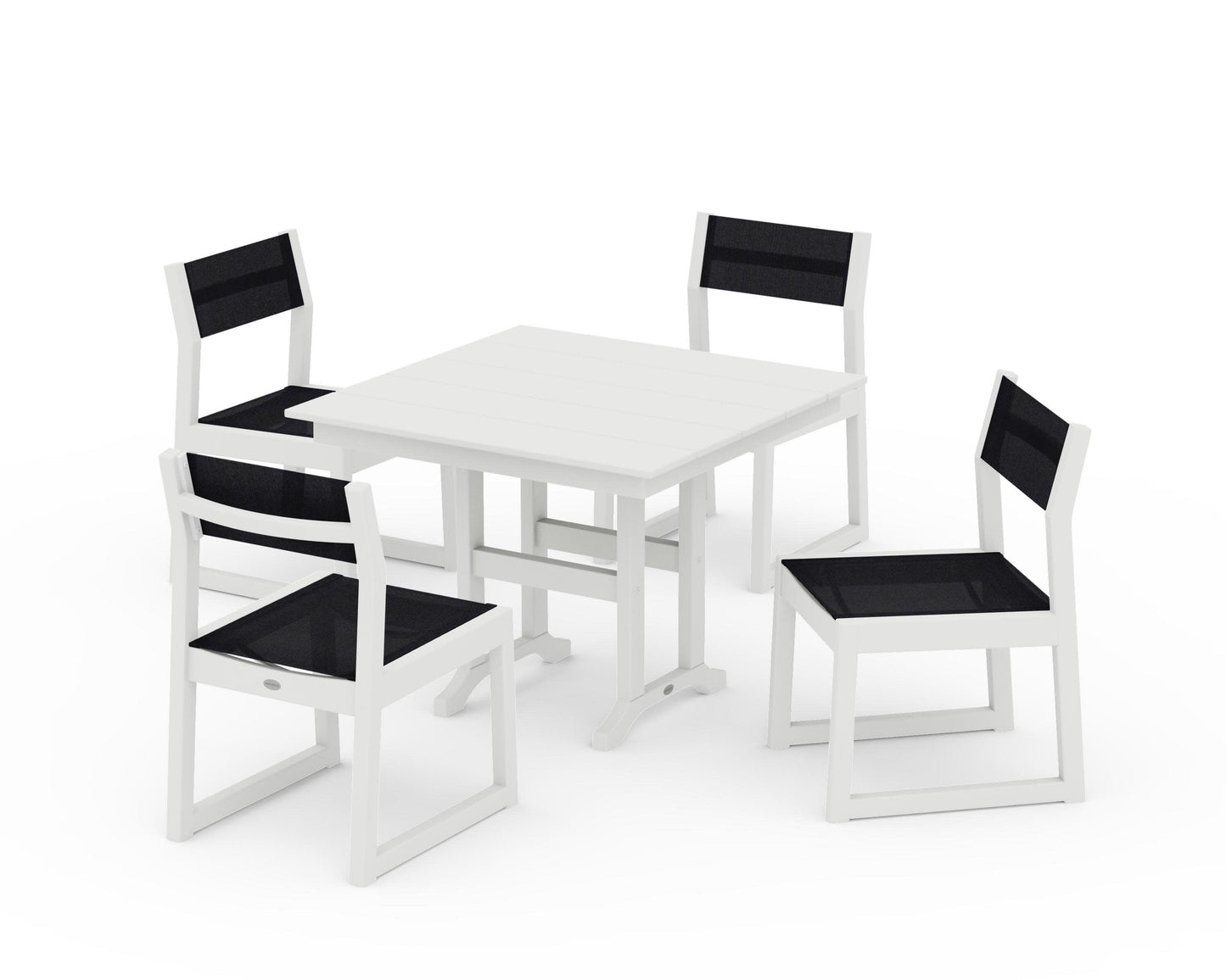 POLYWOOD EDGE Sling Side Chair 5-Piece Farmhouse Dining Set — Vintage White / Black Sling