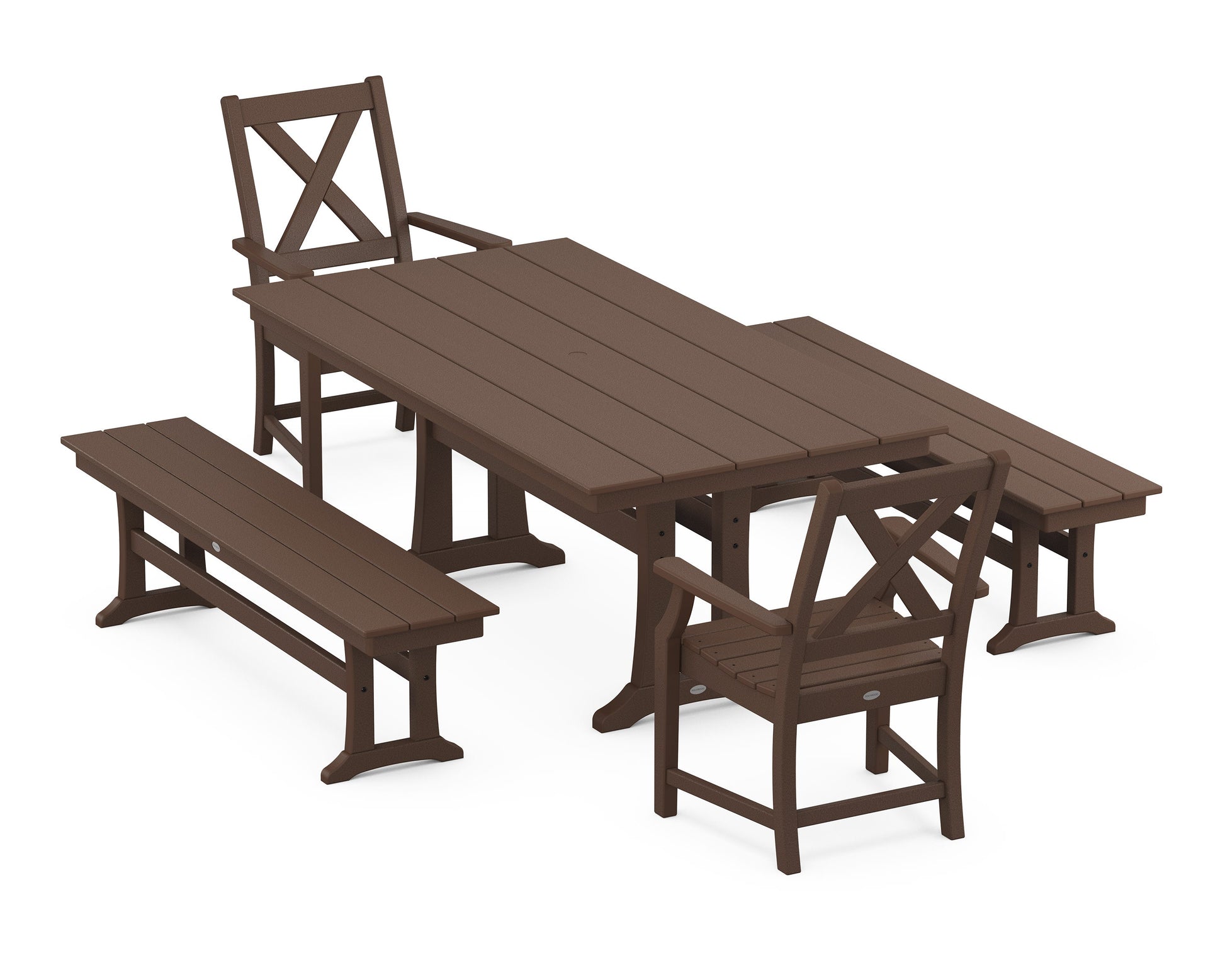 POLYWOOD Braxton 5-Piece Farmhouse Dining Set With Trestle Legs — Mahogany