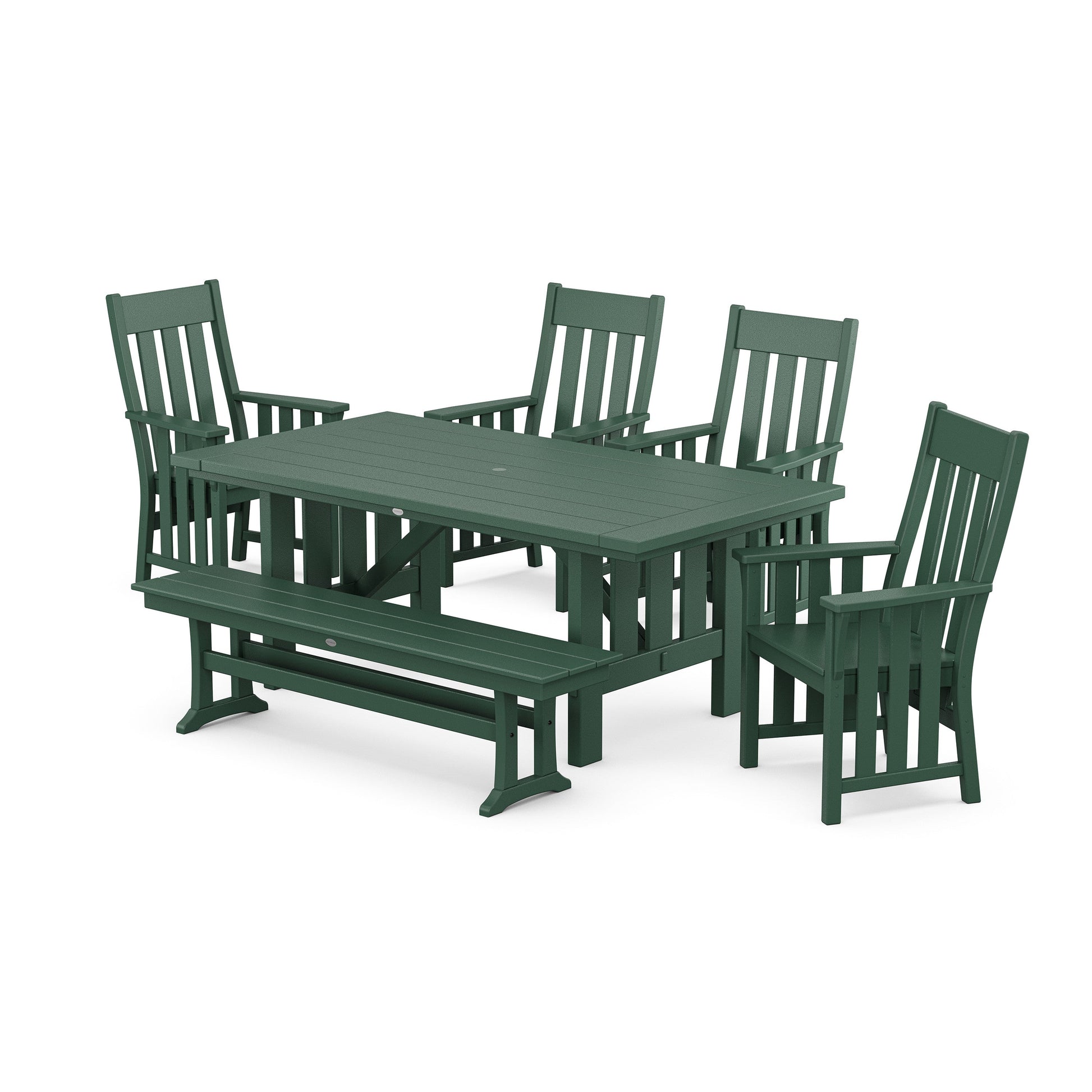 POLYWOOD Acadia 6-Piece Dining Set with Bench — Green