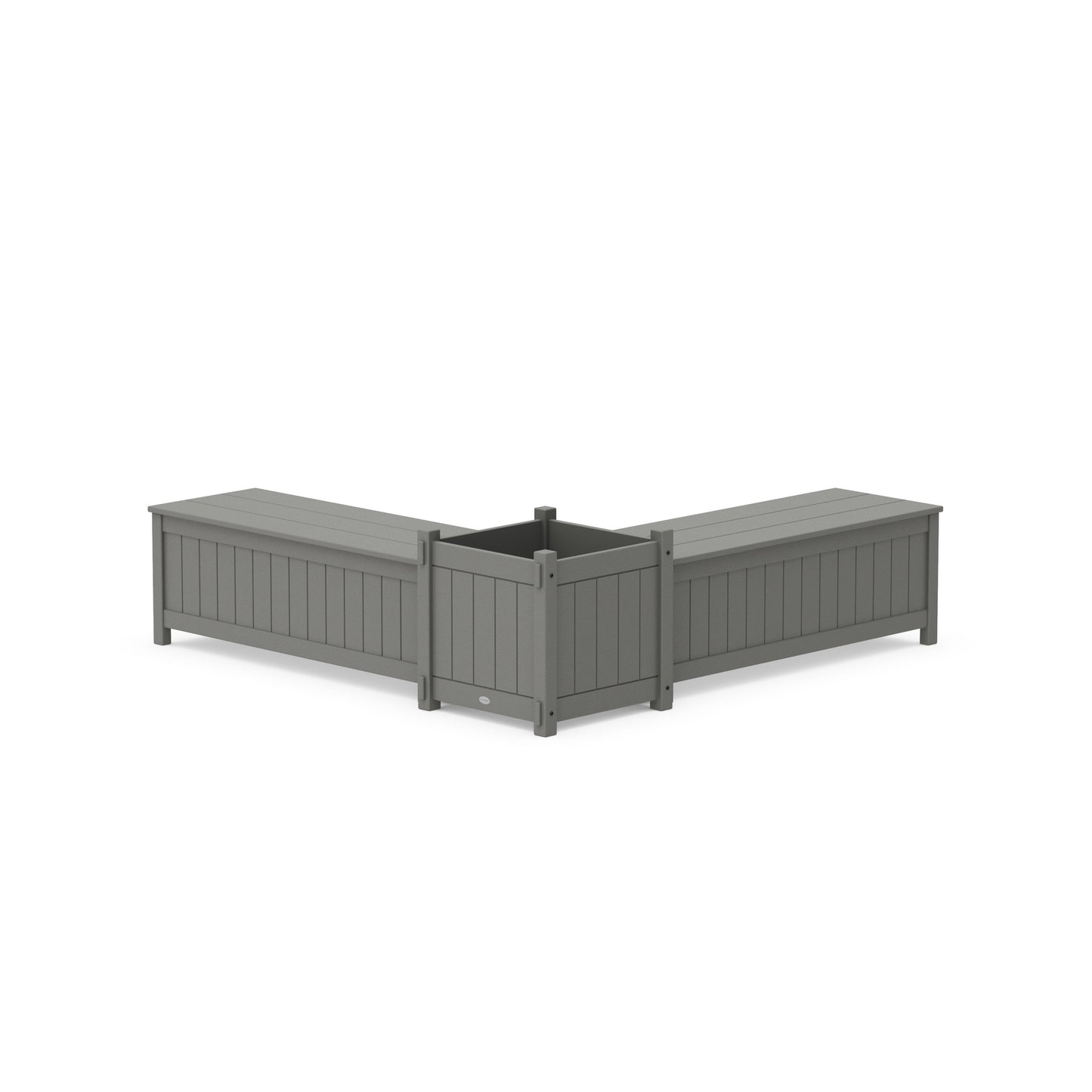 POLYWOOD 48" Vineyard L- Shaped Planter Storage Bench Set- Large — Slate Grey